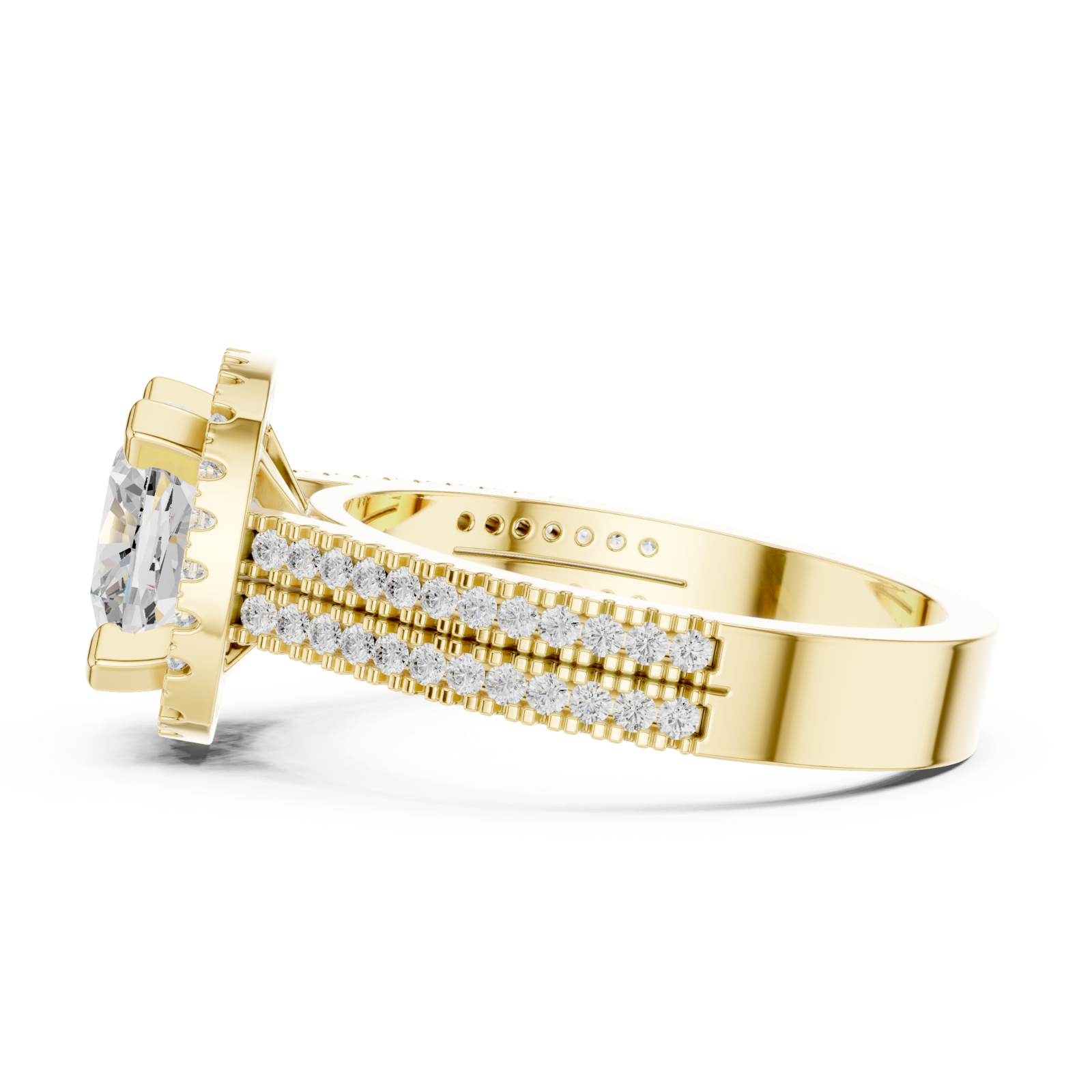  Gold Grandeur Cushion Halo Ring Side View