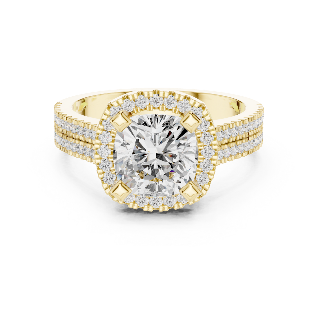 Gold Grandeur Cushion Halo Ring Right View