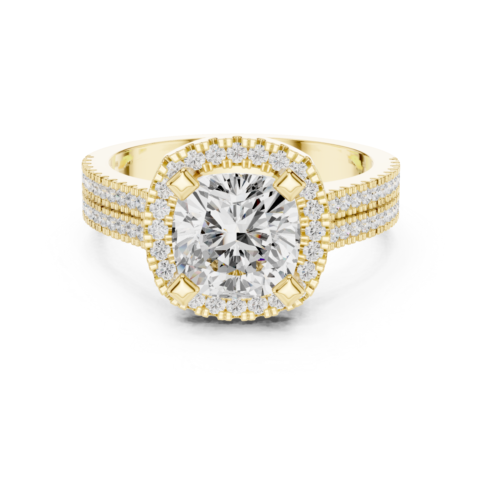  Gold Grandeur Cushion Halo Ring Front View