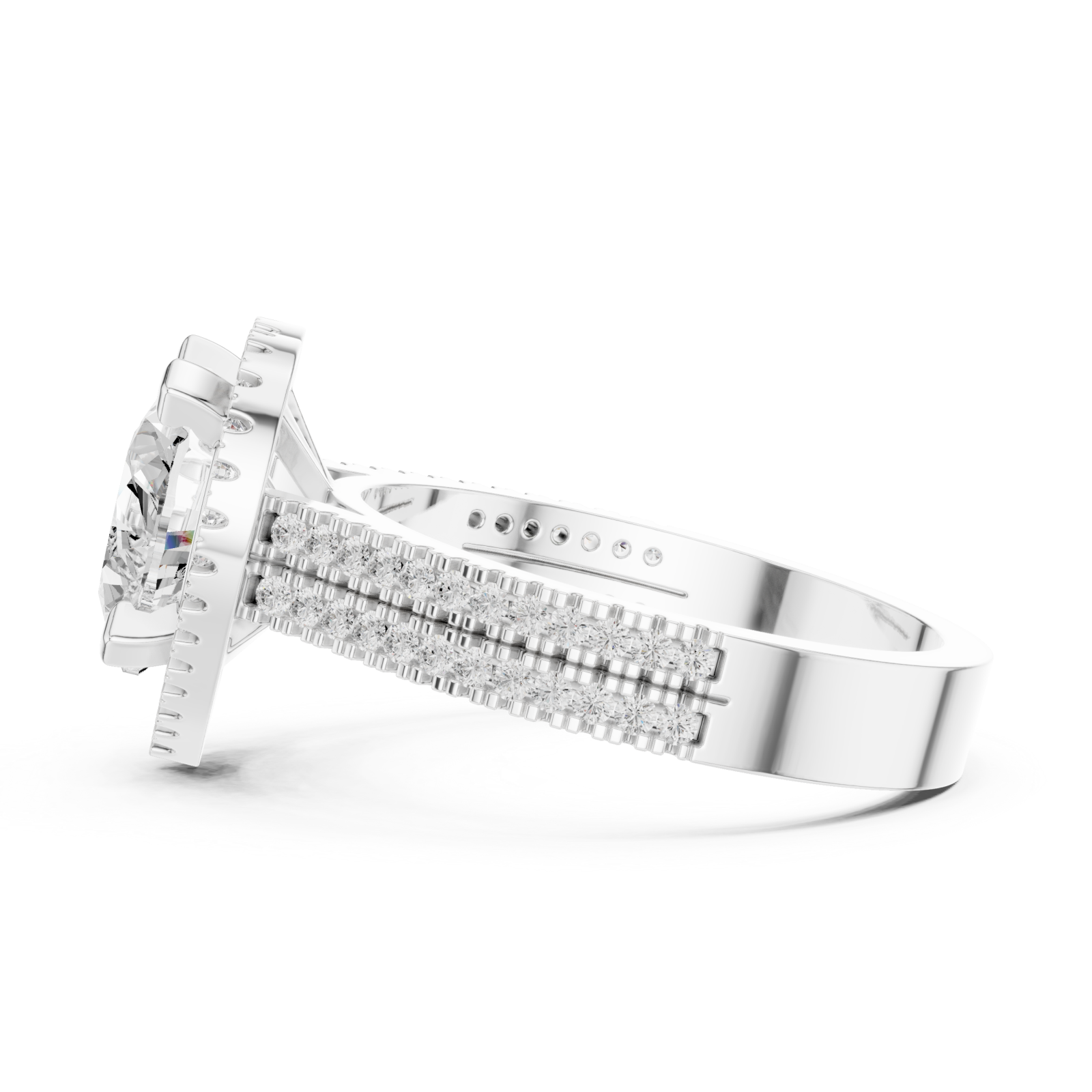  White Gold Radiant Heart Silhouette Ring Side View