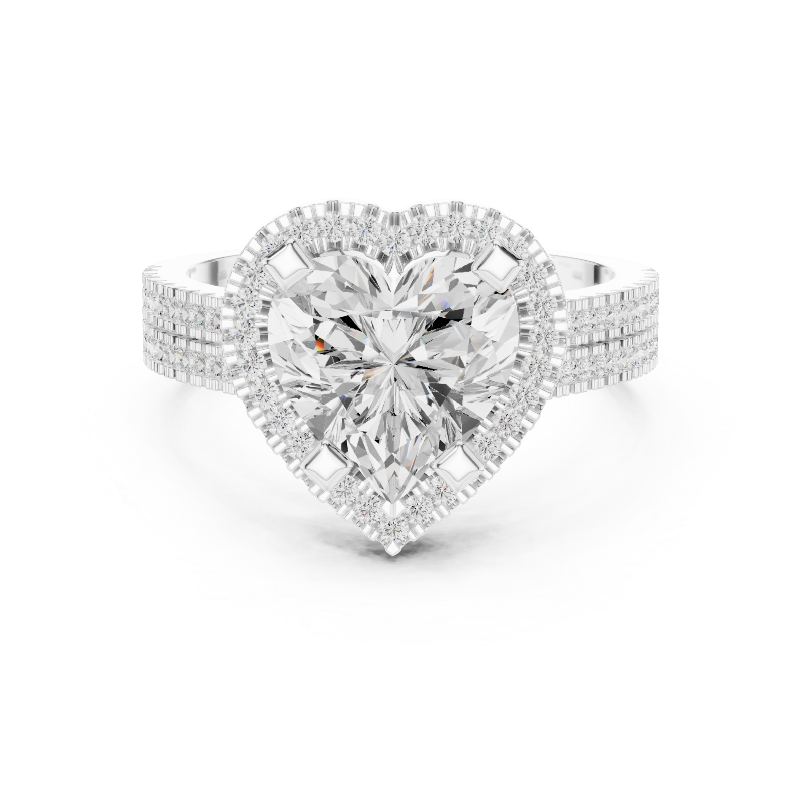  White Gold Radiant Heart Silhouette Ring Front View