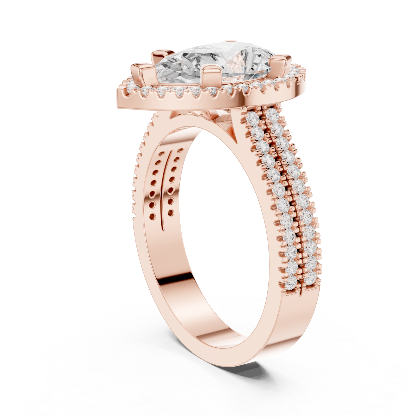  Rose Gold Radiant Majesty Pear Halo Ring Left View