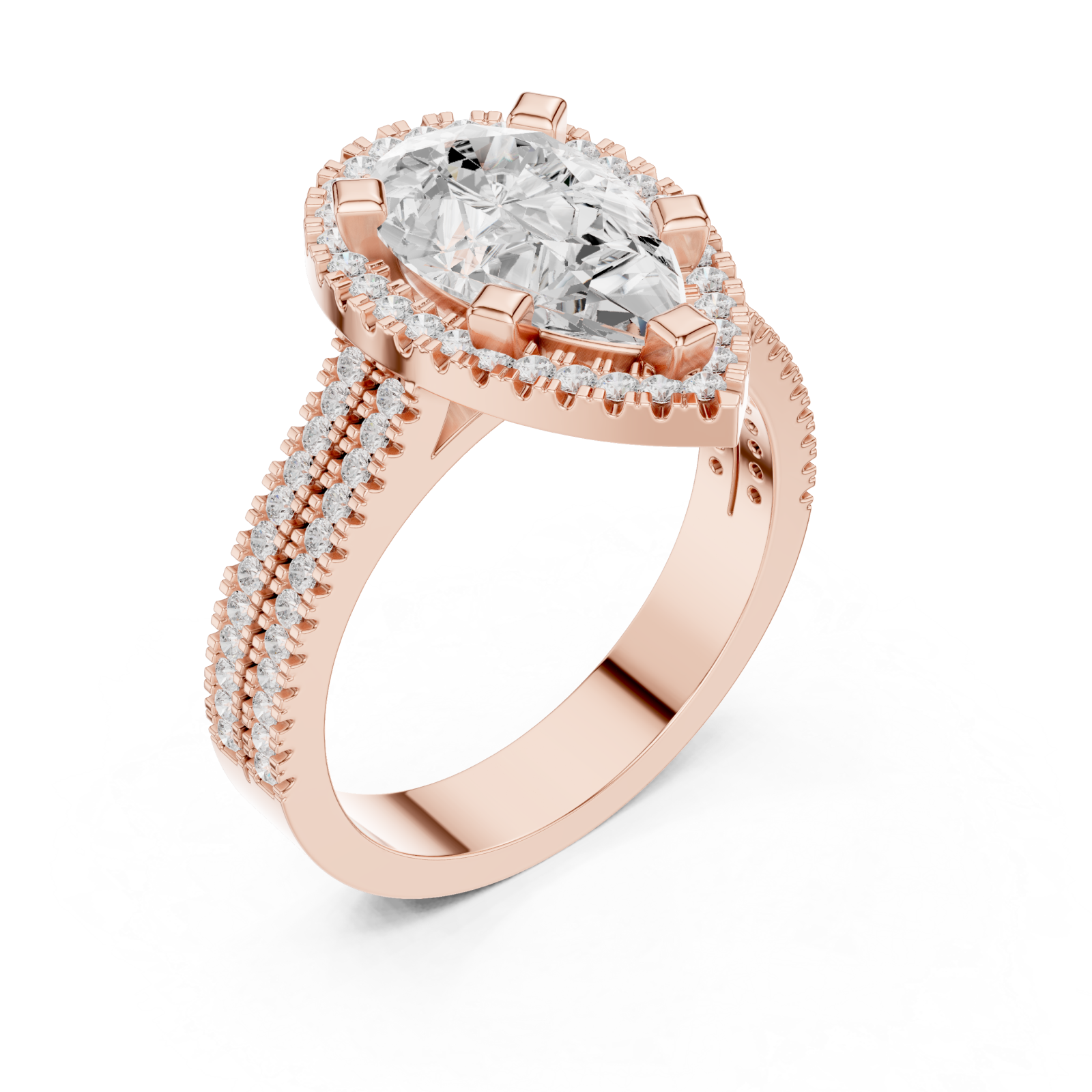  Rose Gold Radiant Majesty Pear Halo Ring Right View