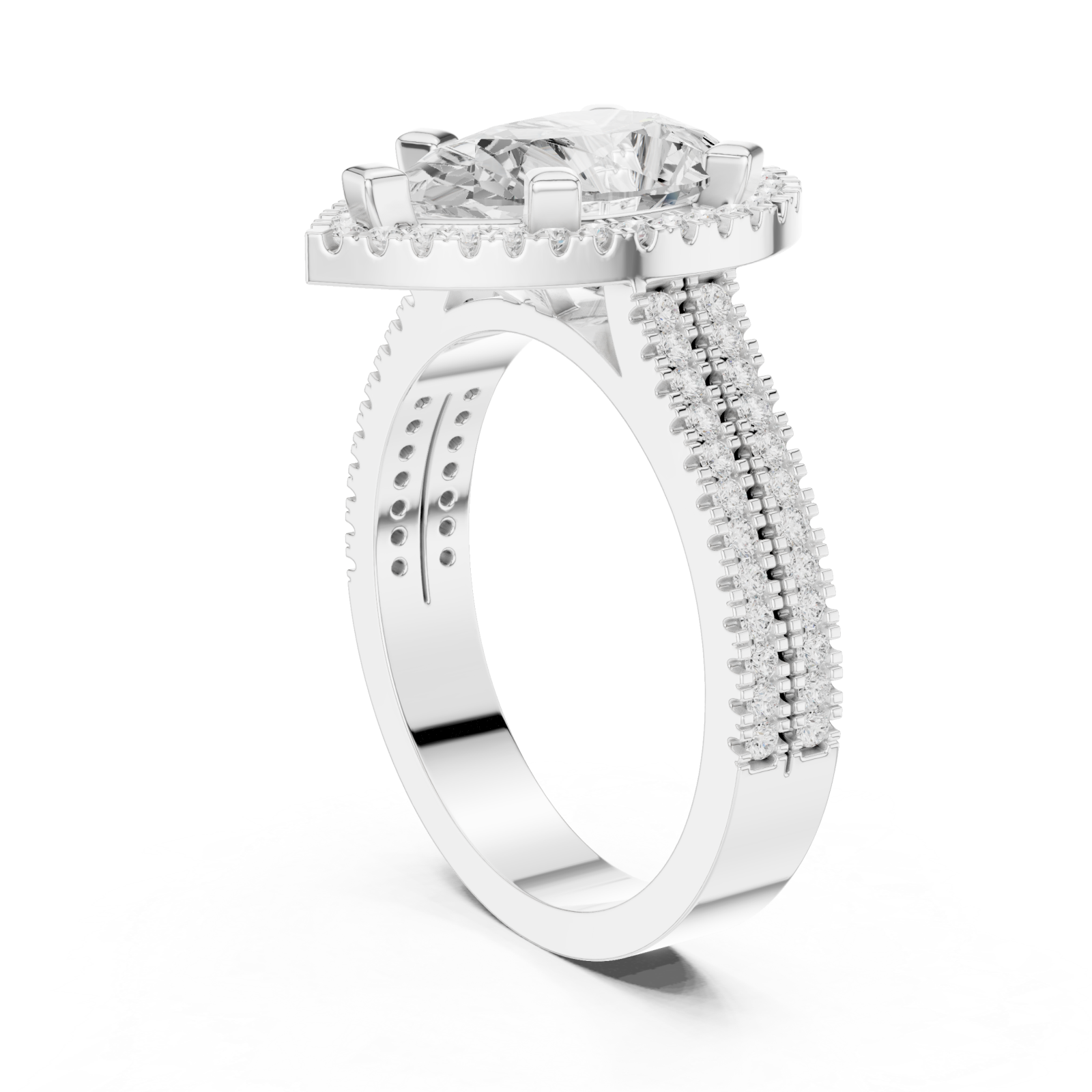  White Gold Radiant Majesty Pear Halo Ring Left View