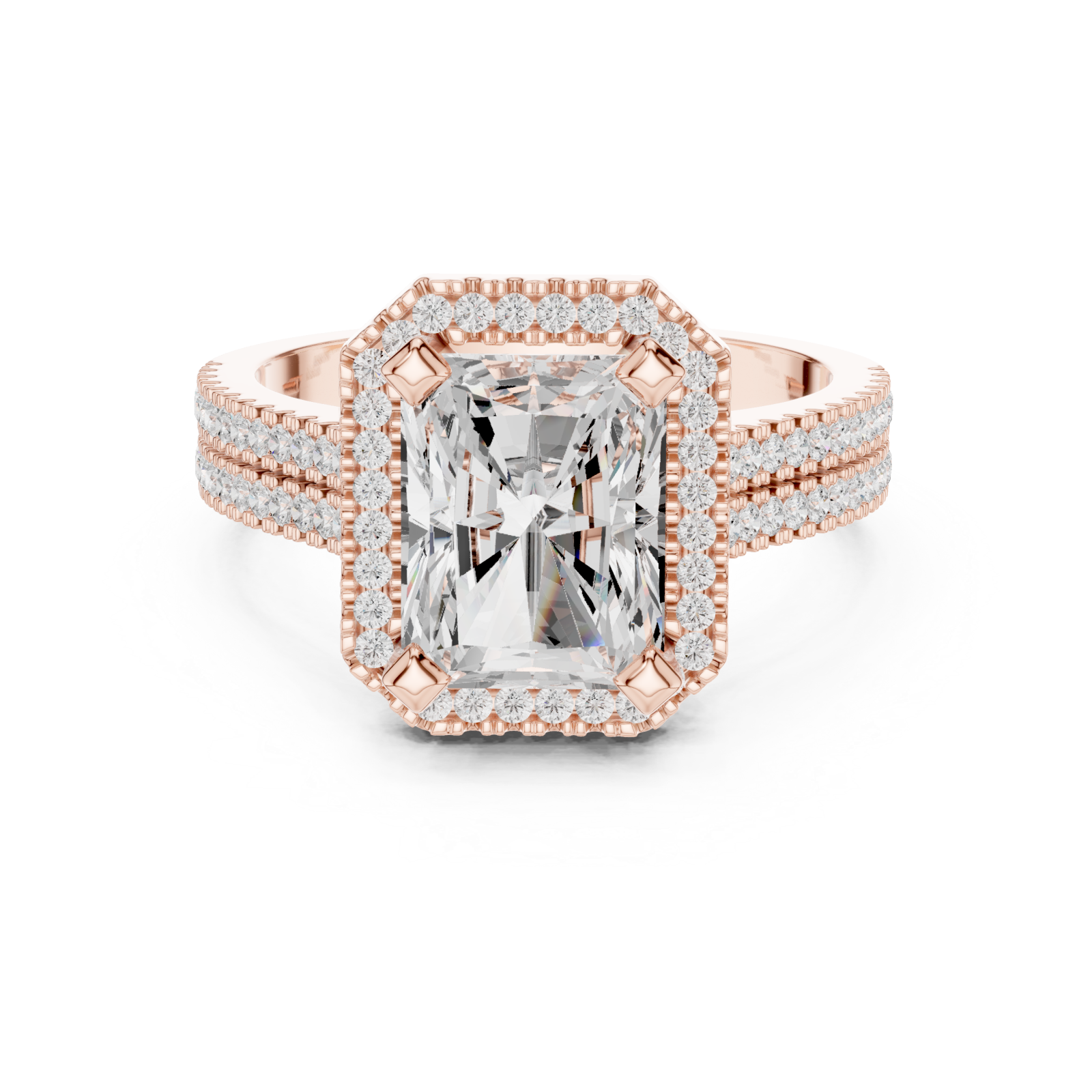  Rose Gold Radiant Pavé Embrace Ring Front View