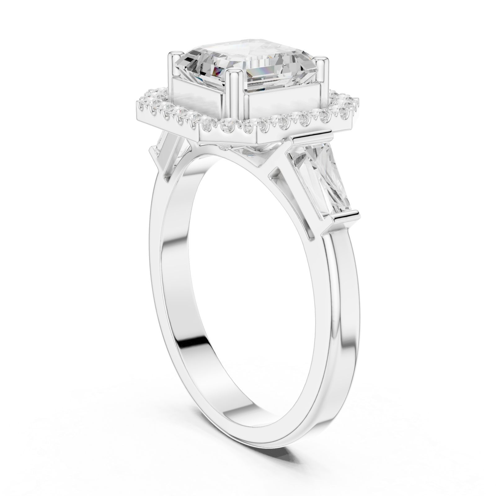  White Gold Modern Empress Regal Cushion Band Ring Left View