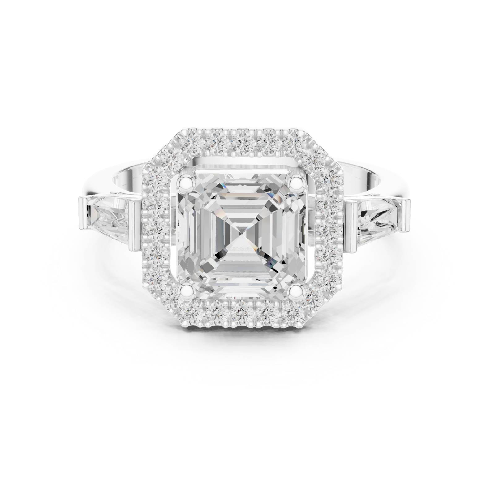  White Gold Modern Empress Regal Cushion Band Ring Front View