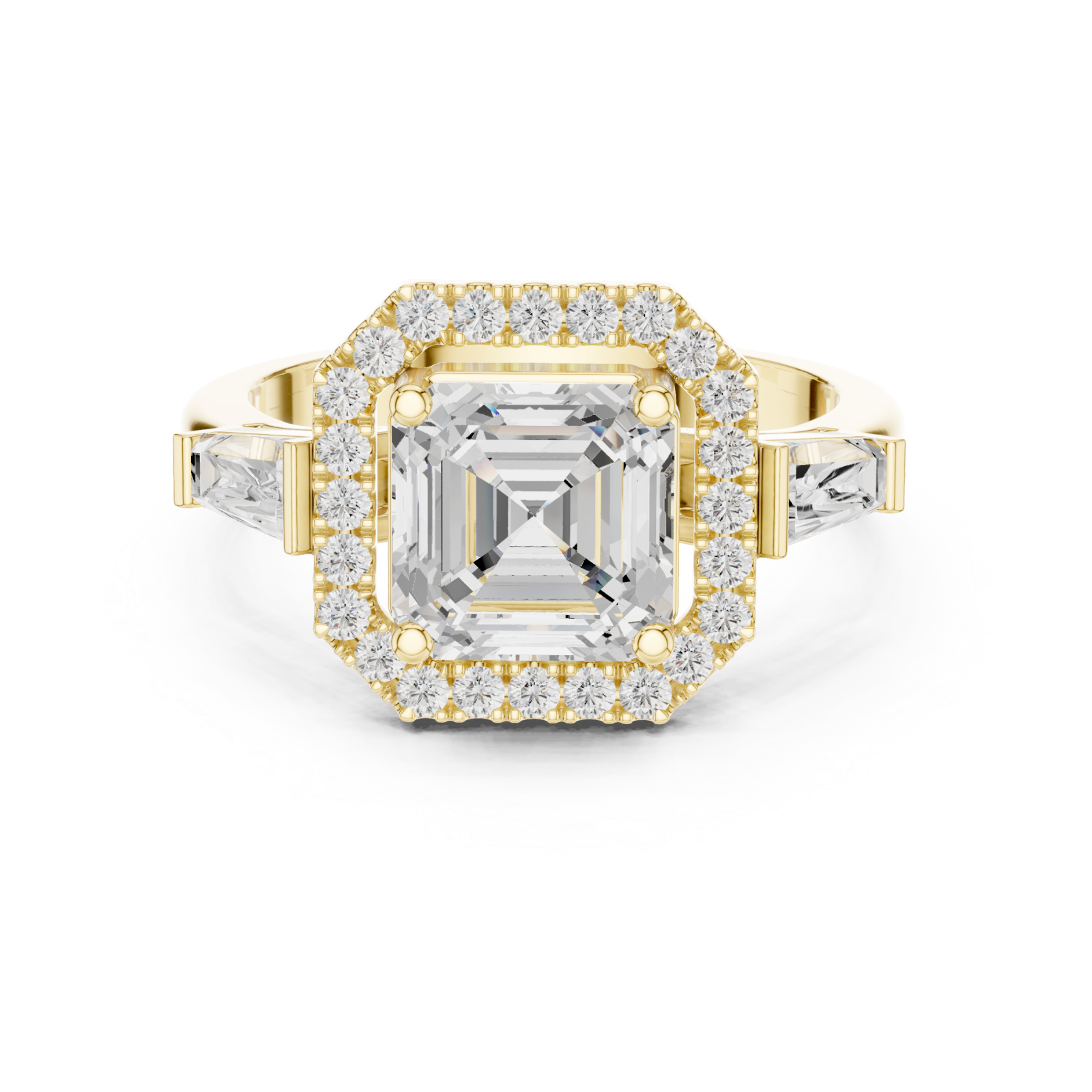  Gold Modern Empress Regal Cushion Band Ring Front View