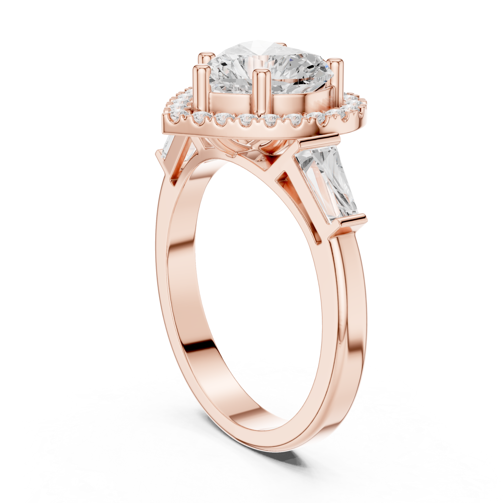  Rose Gold Essence Halo Heart Ring Left View