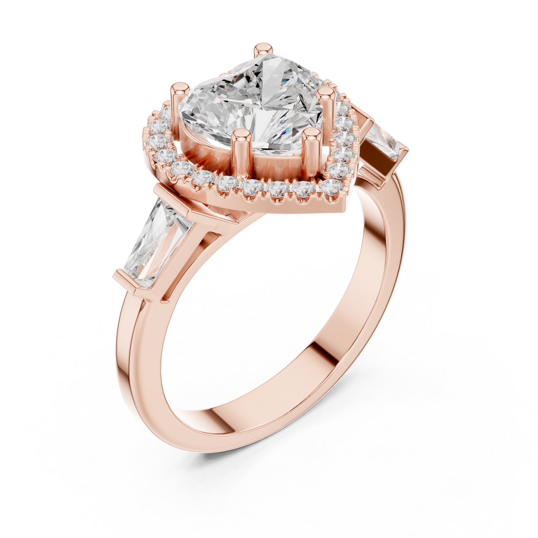  Rose Gold Essence Halo Heart Ring Right View