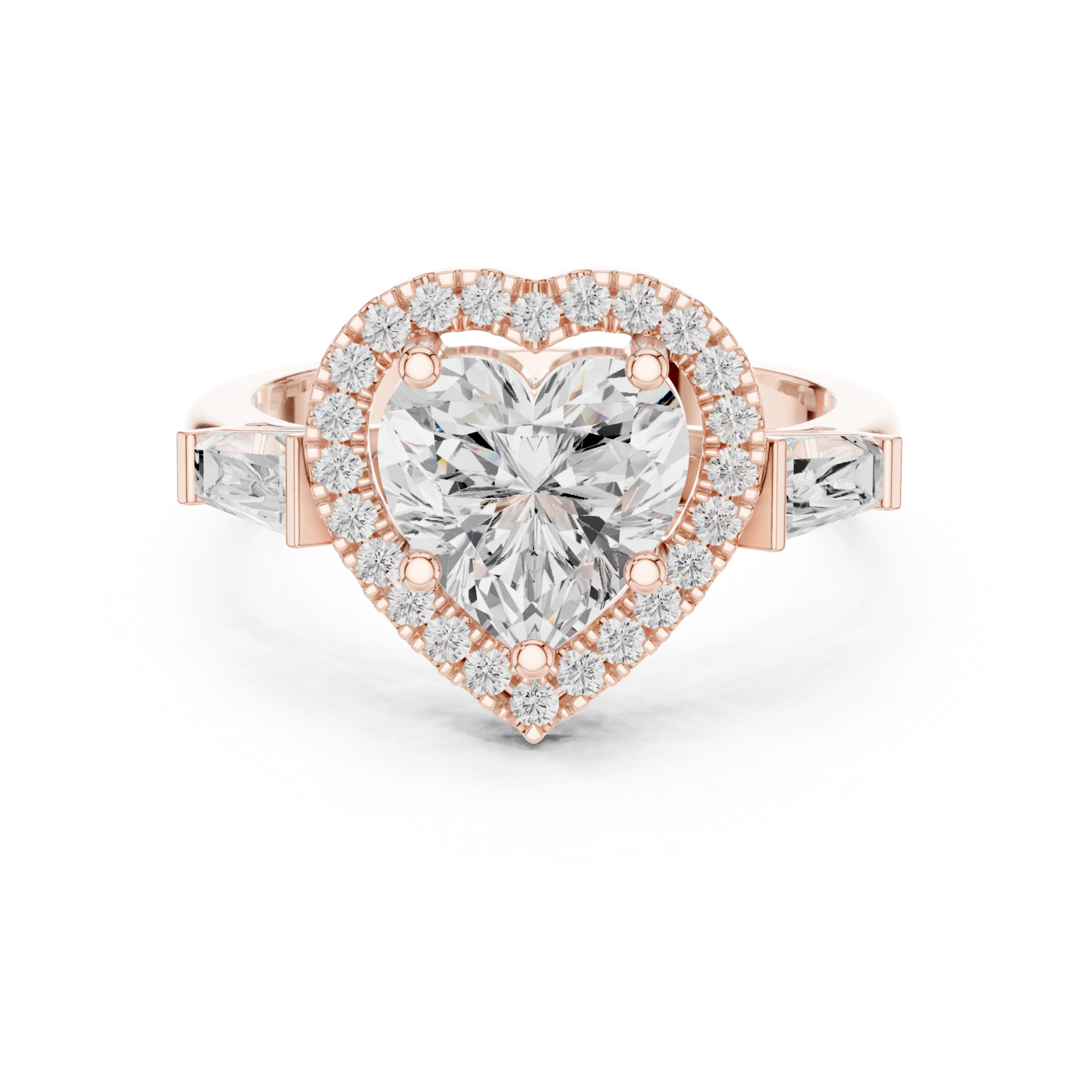  Rose Gold Essence Halo Heart Ring Front View