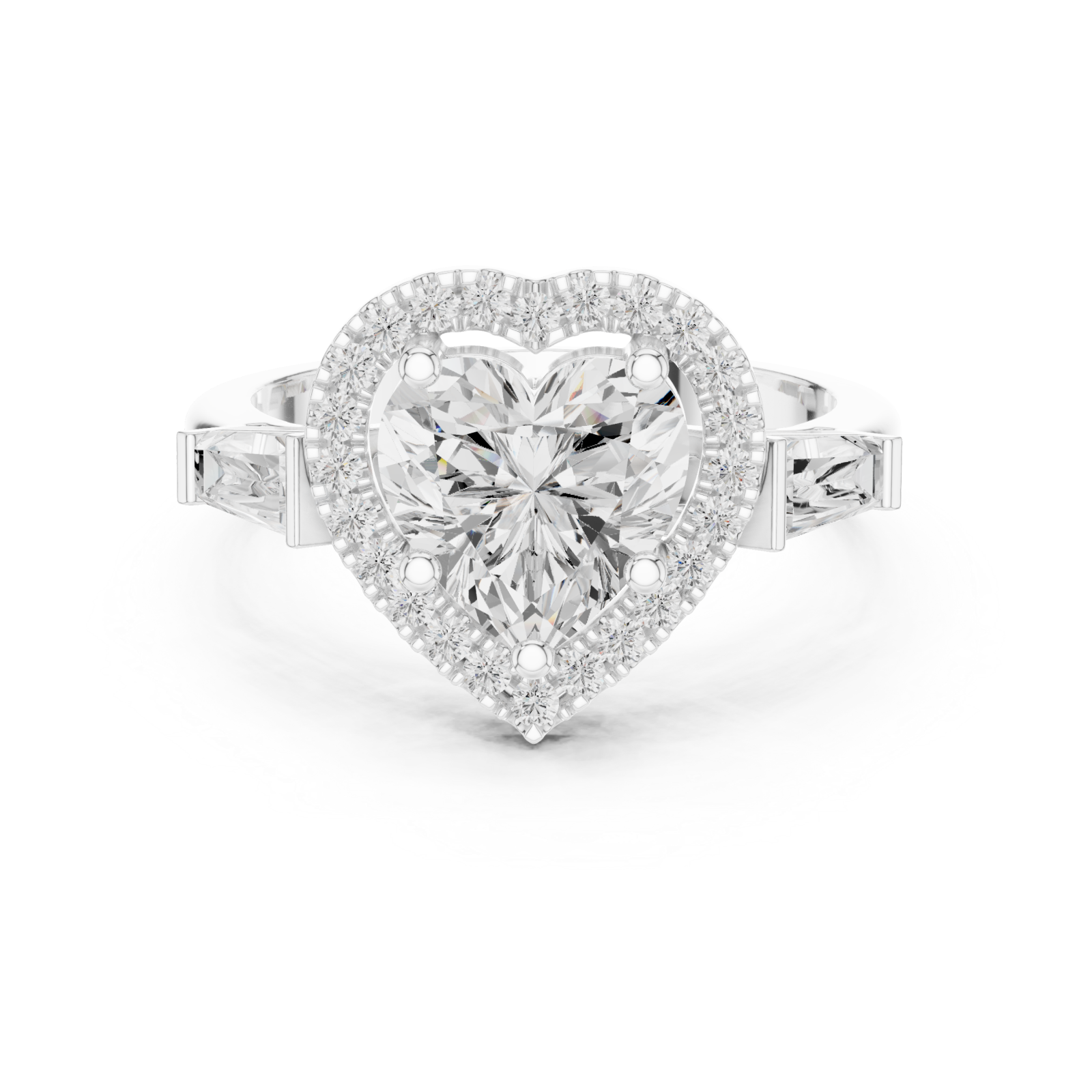  White Gold Essence Halo Heart Ring Front View