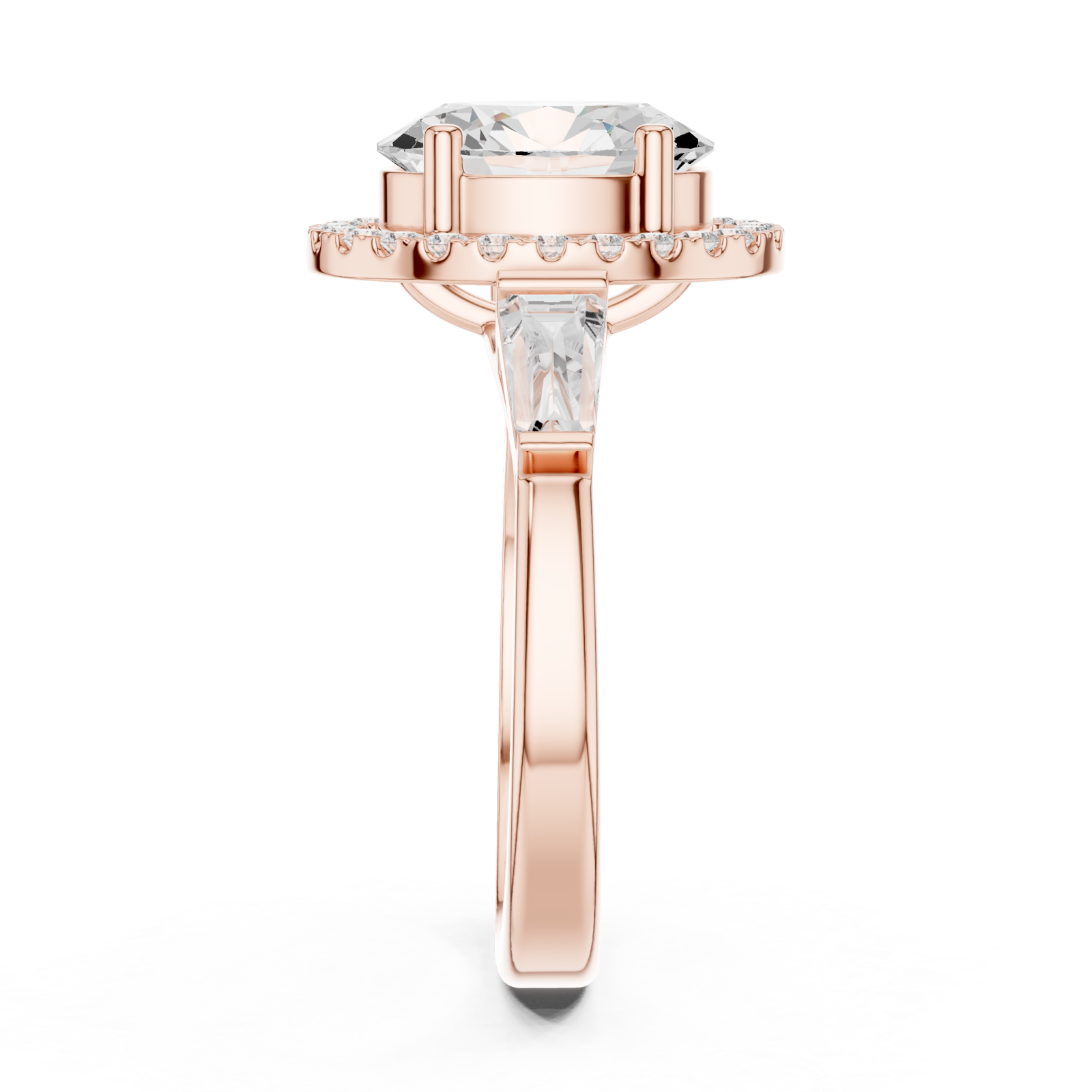  Rose Gold Lustrous Halo Oval Ring Side View