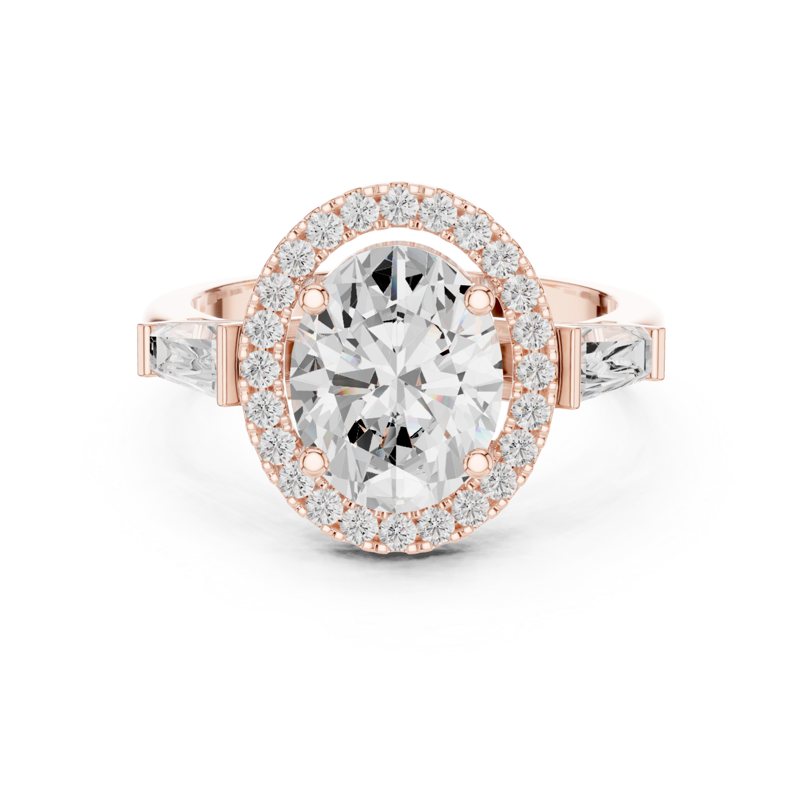  Rose Gold Lustrous Halo Oval Ring Front View