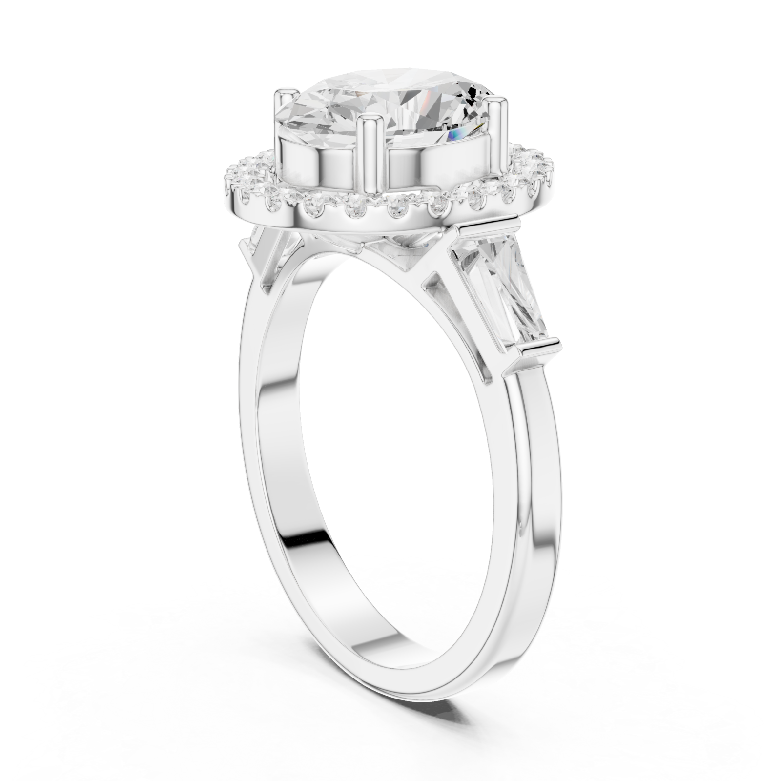 White Gold Lustrous Halo Oval Ring Left View