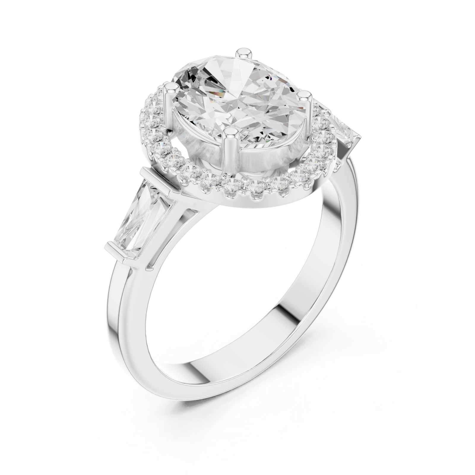  White Gold Lustrous Halo Oval Ring Right View