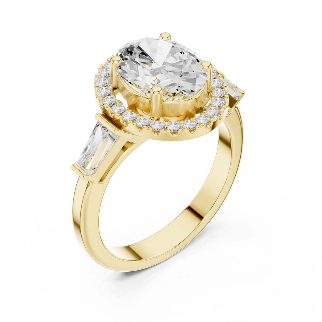 Gold Lustrous Halo Oval Ring Right View