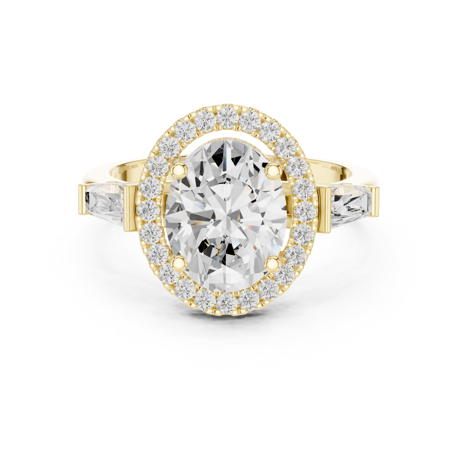  Gold Lustrous Halo Oval Ring Front View