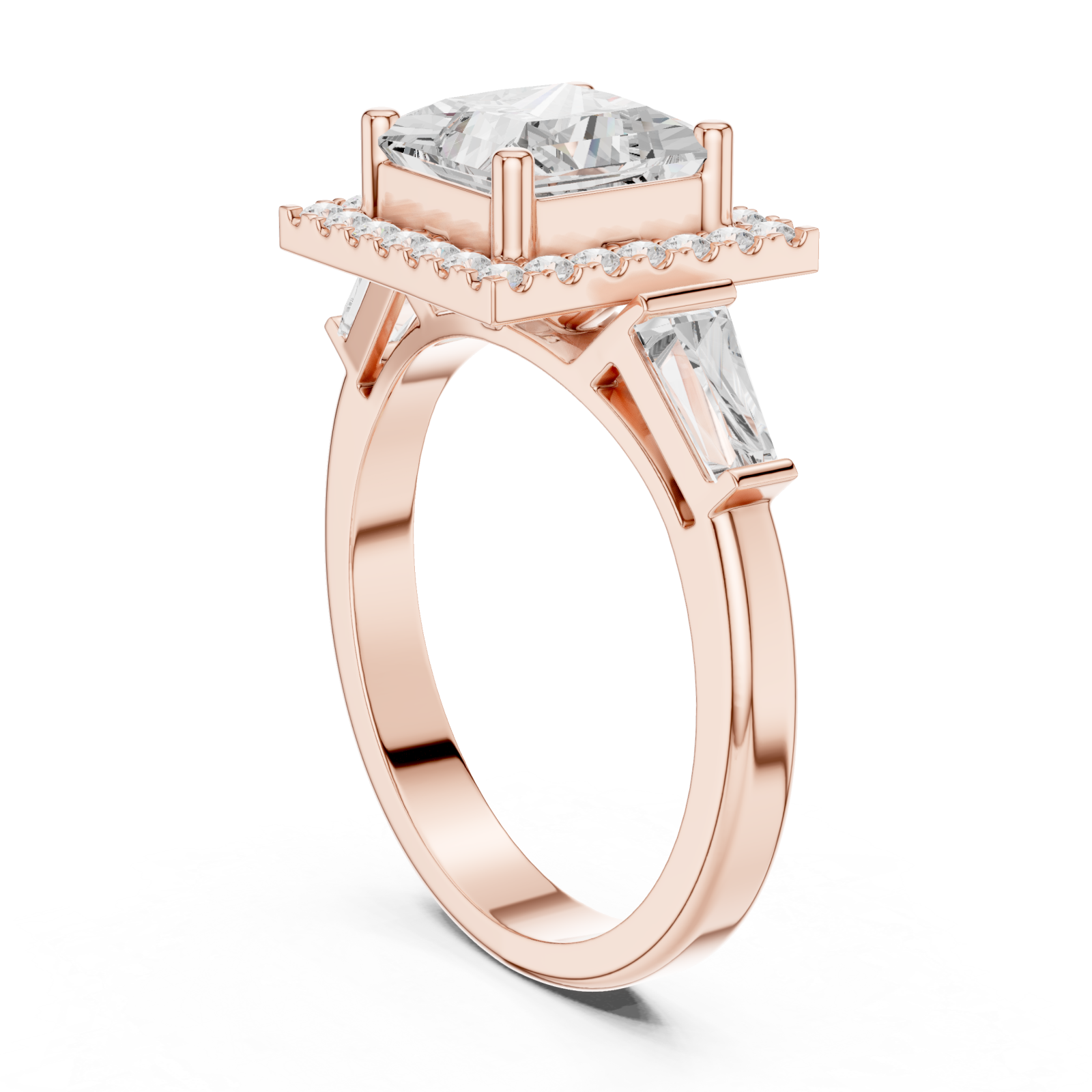  Rose Gold Majestic Square Halo Ring Left View