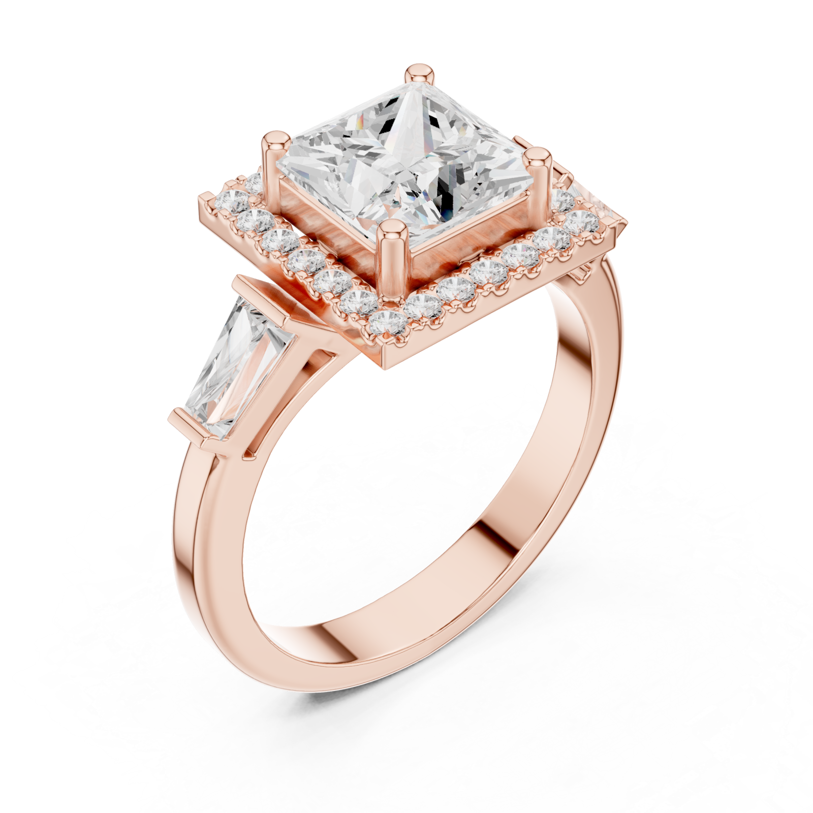  Rose Gold Majestic Square Halo Ring Right View
