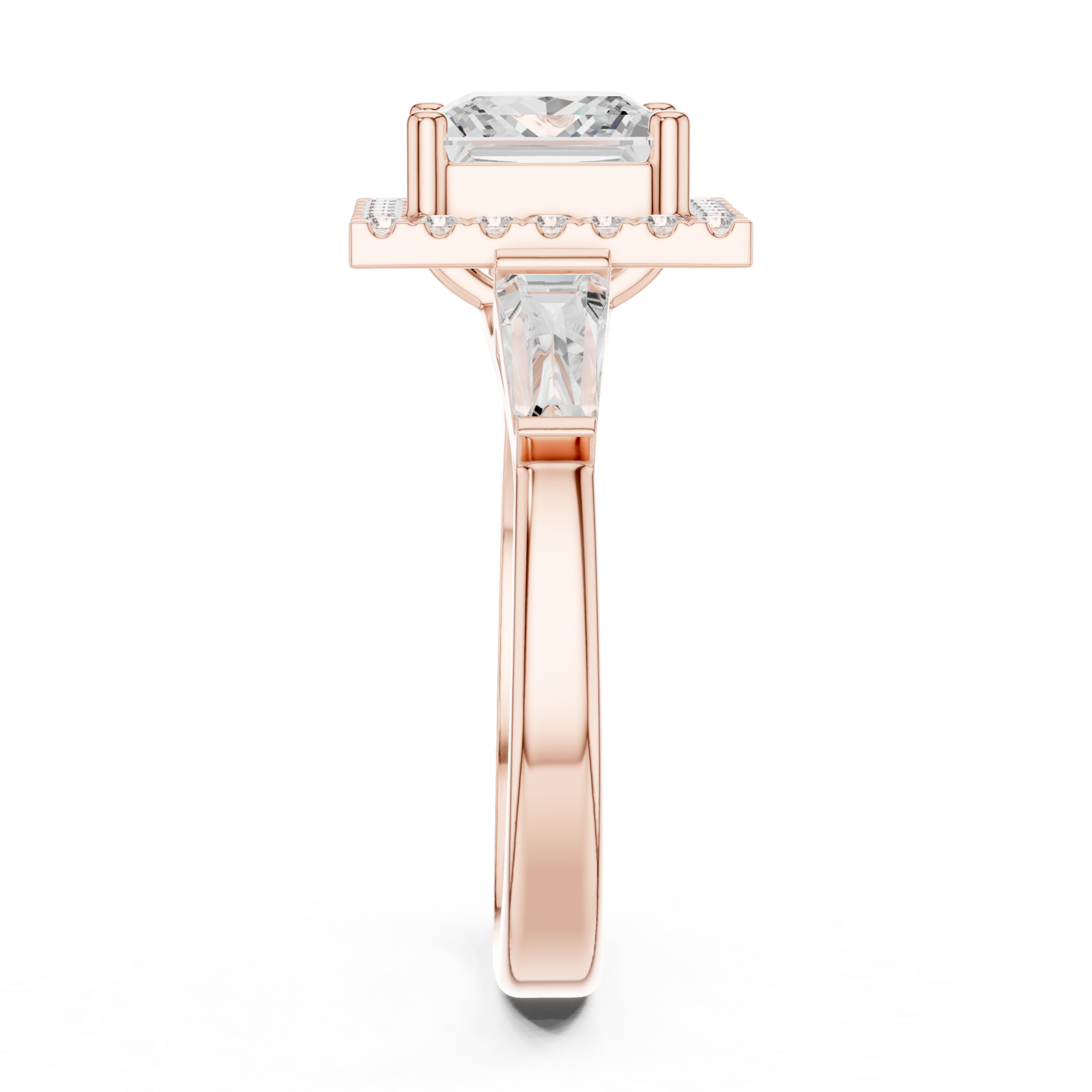  Rose Gold Majestic Square Halo Ring Side View