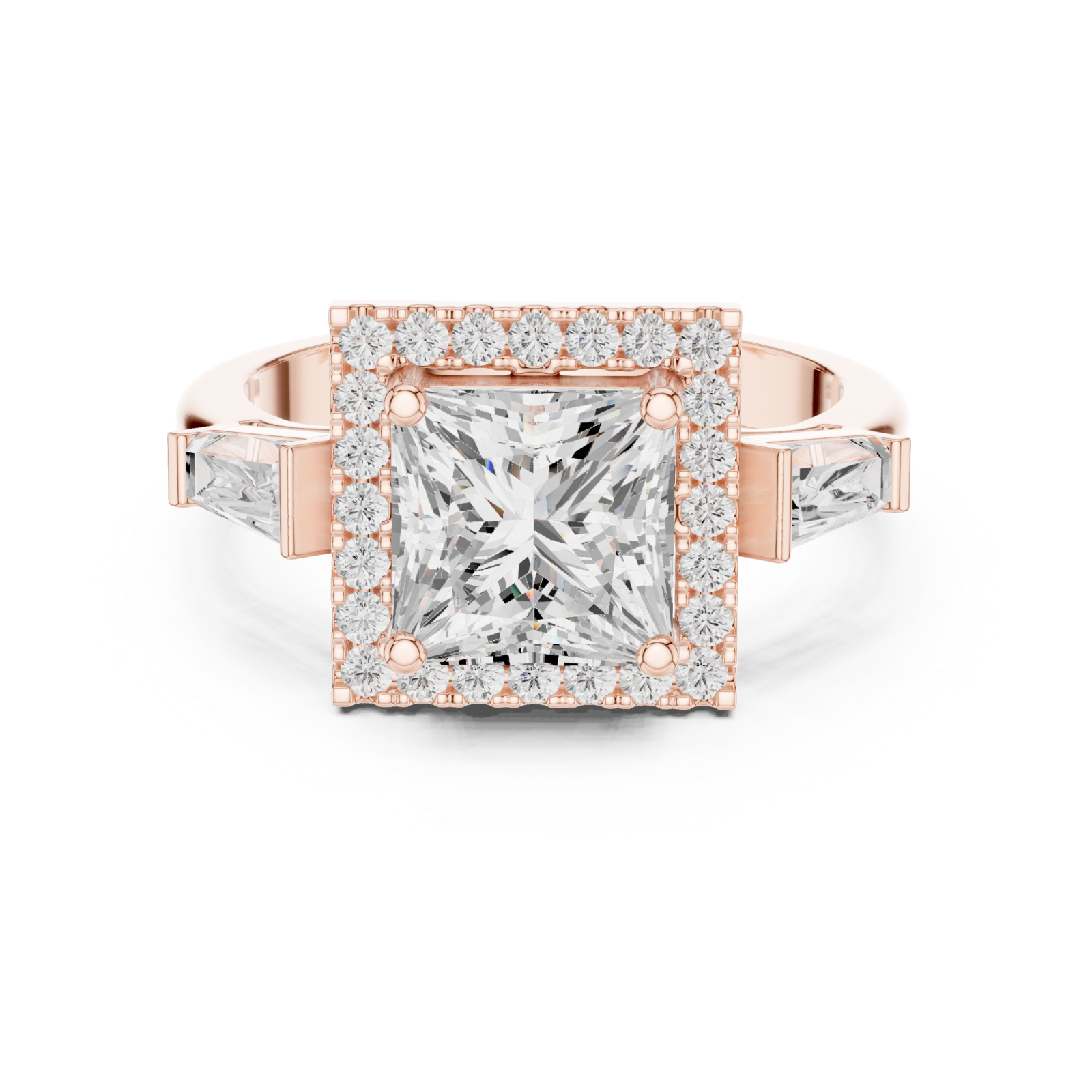  Rose Gold Majestic Square Halo Ring Front View