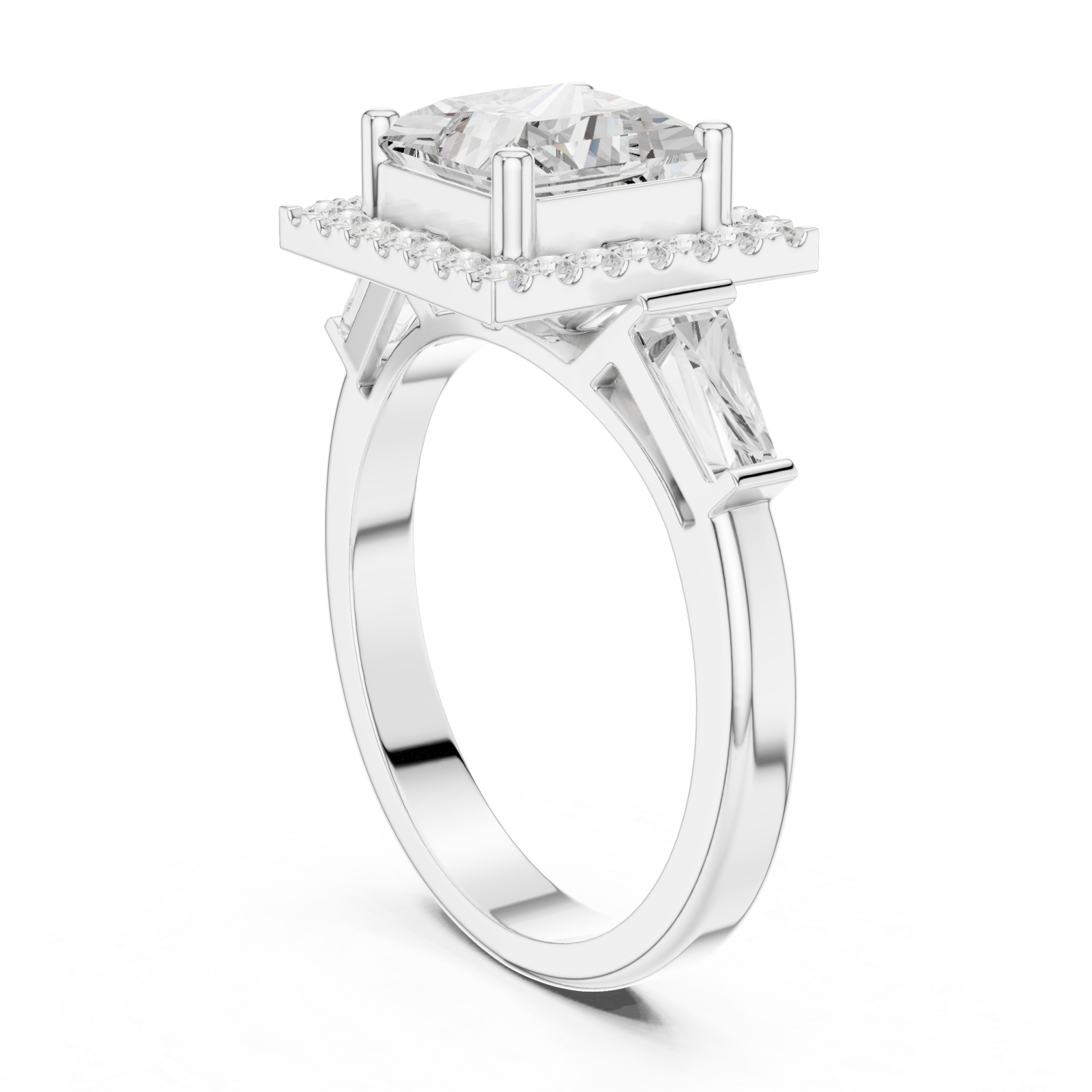  White Gold Majestic Square Halo Ring Left View