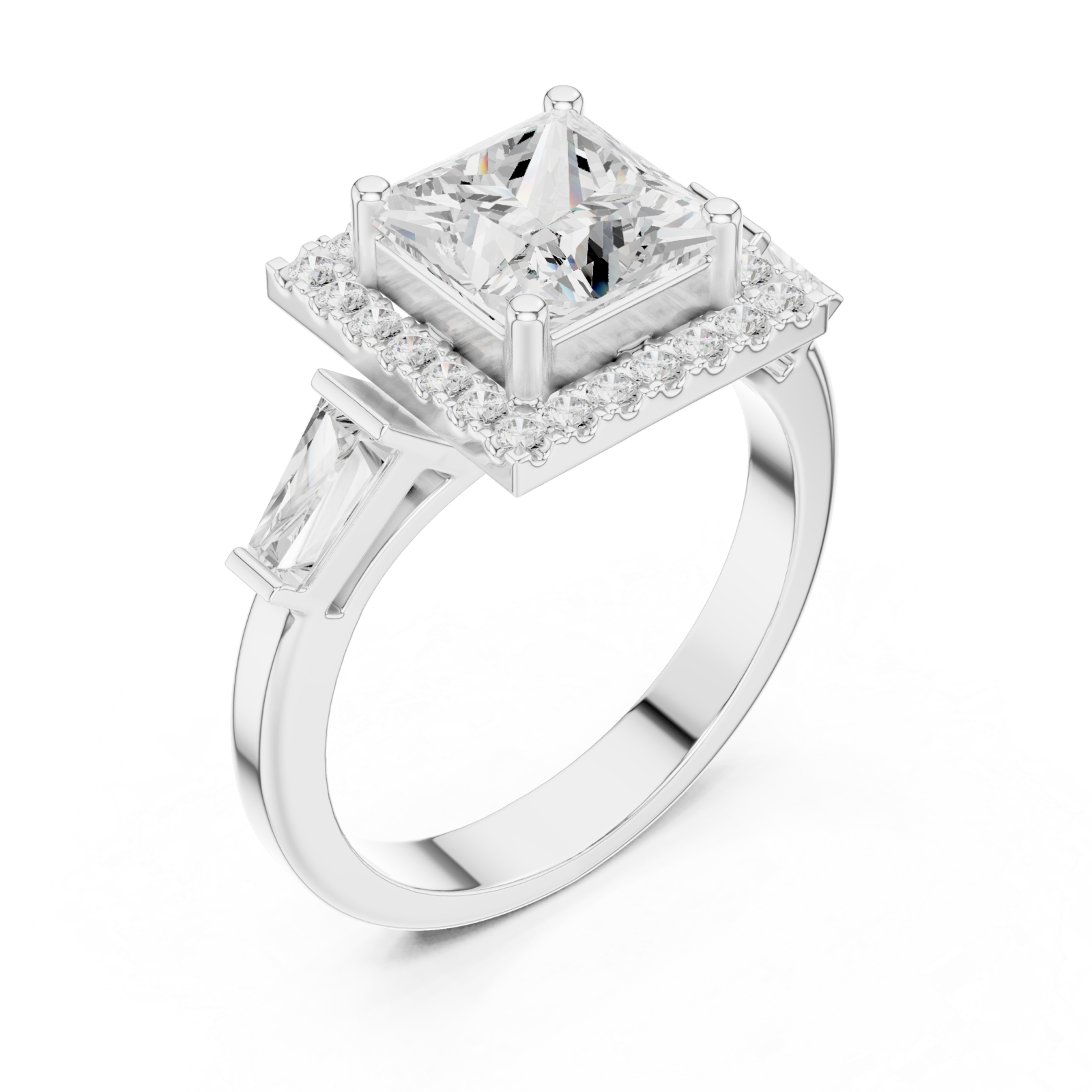  White Gold Majestic Square Halo Ring Right View