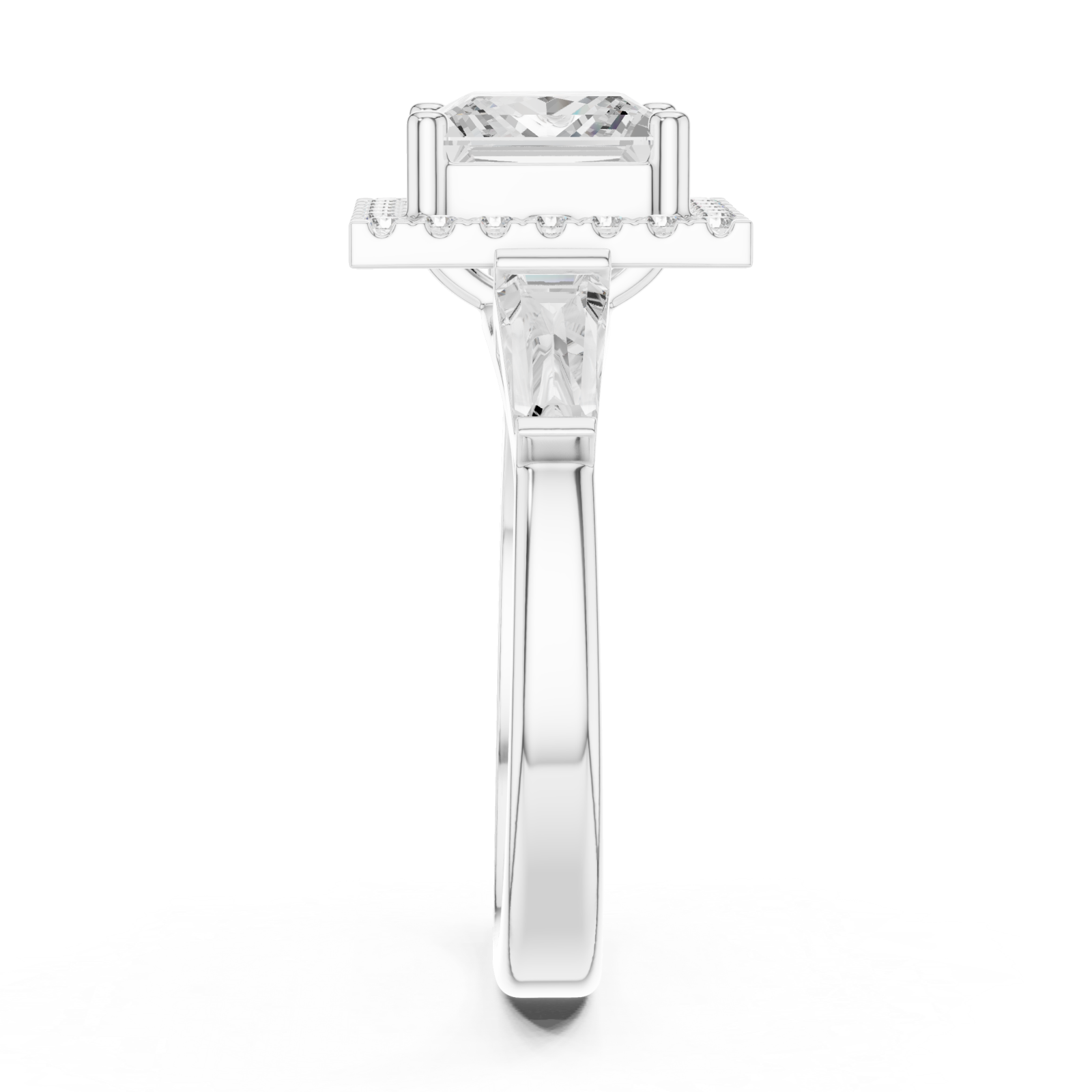  White Gold Majestic Square Halo Ring Side View