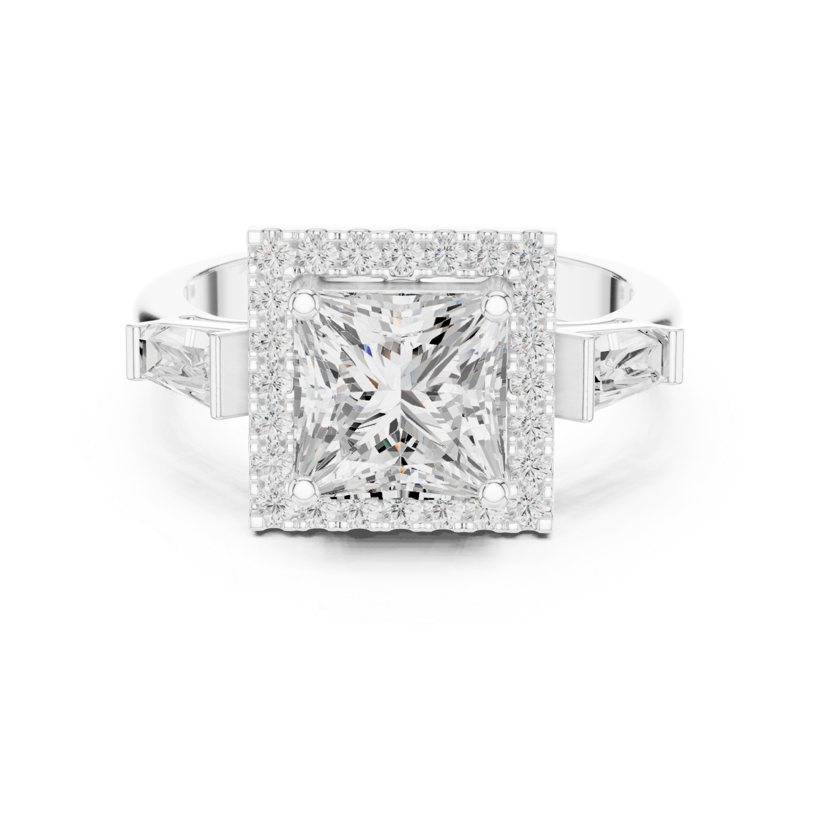  White Gold Majestic Square Halo Ring Front View