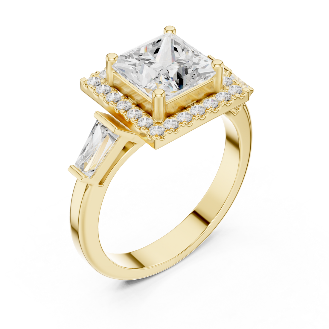 Gold Majestic Square Halo Ring Right View