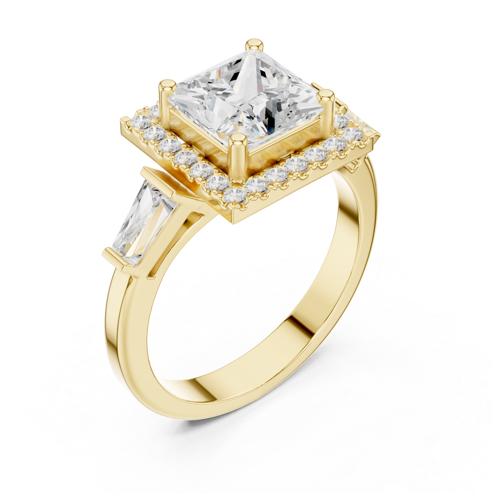 Gold Majestic Square Halo Ring Right View