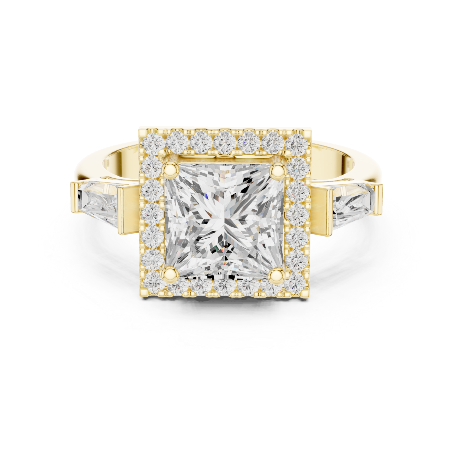  Gold Majestic Square Halo Ring Front View
