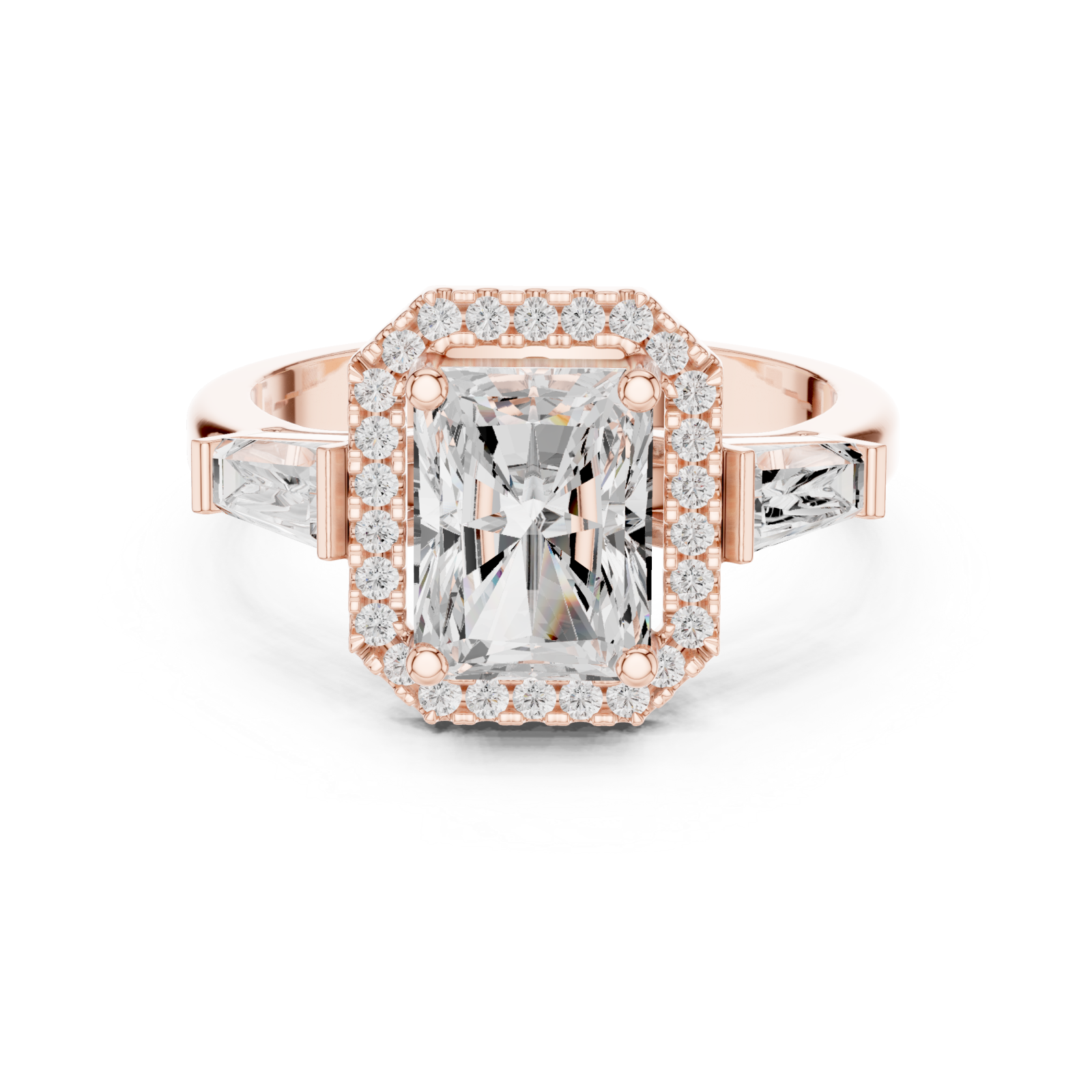 Rose Gold Radiant Majesty Halo Band Ring Front View