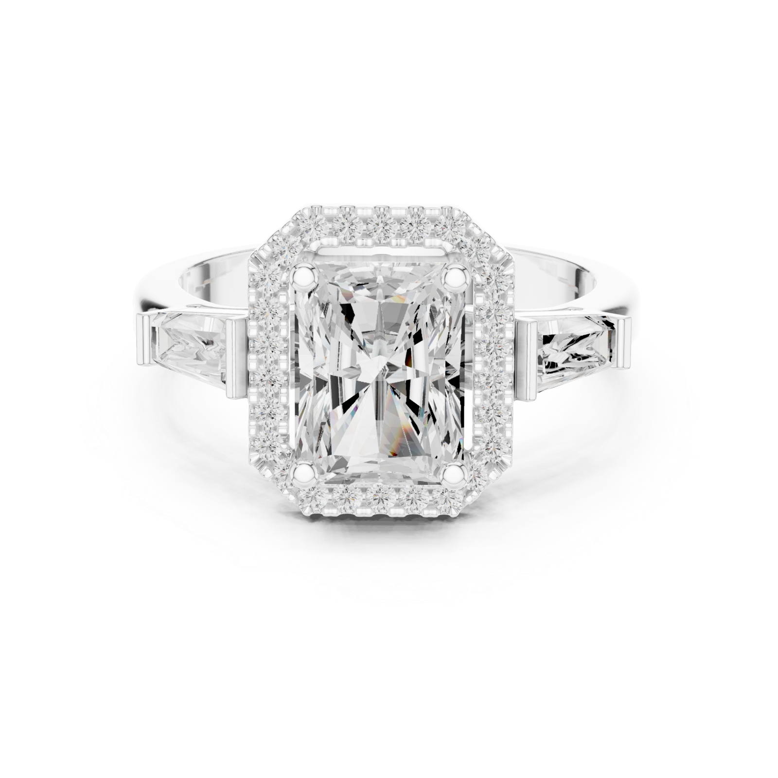  White Gold Radiant Majesty Halo Band Ring Front View