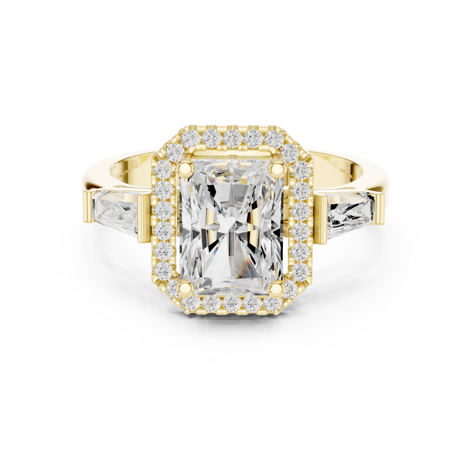  Gold Radiant Majesty Halo Band Ring Front View