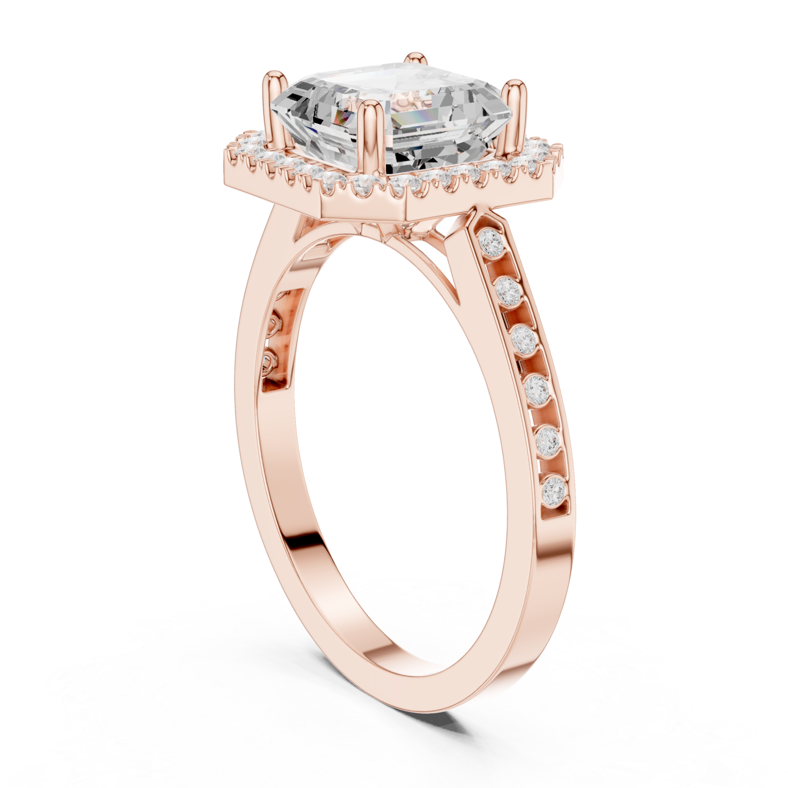  Rose Gold Regal Radiance Halo Ring Left View