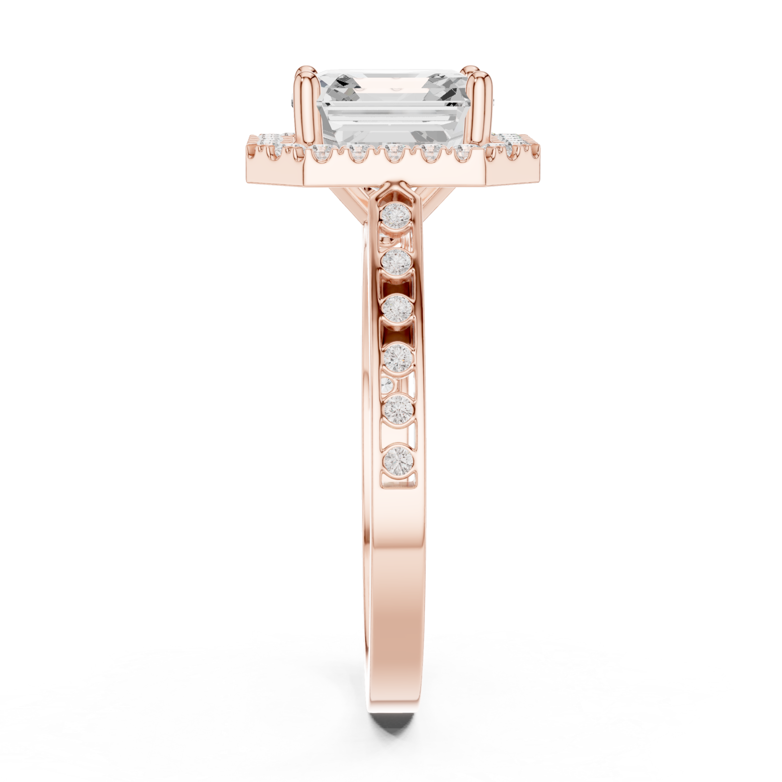  Rose Gold Regal Radiance Halo Ring Side View