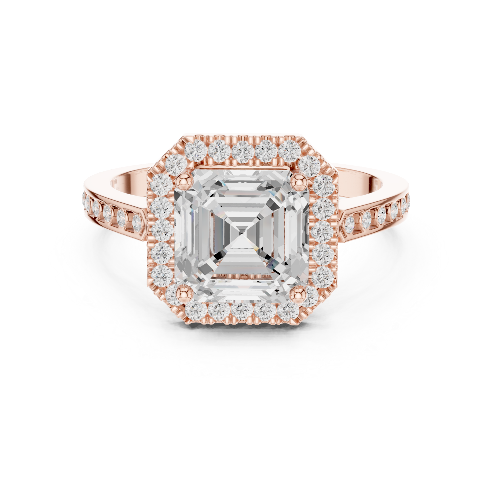  Rose Gold Regal Radiance Halo Ring Front View