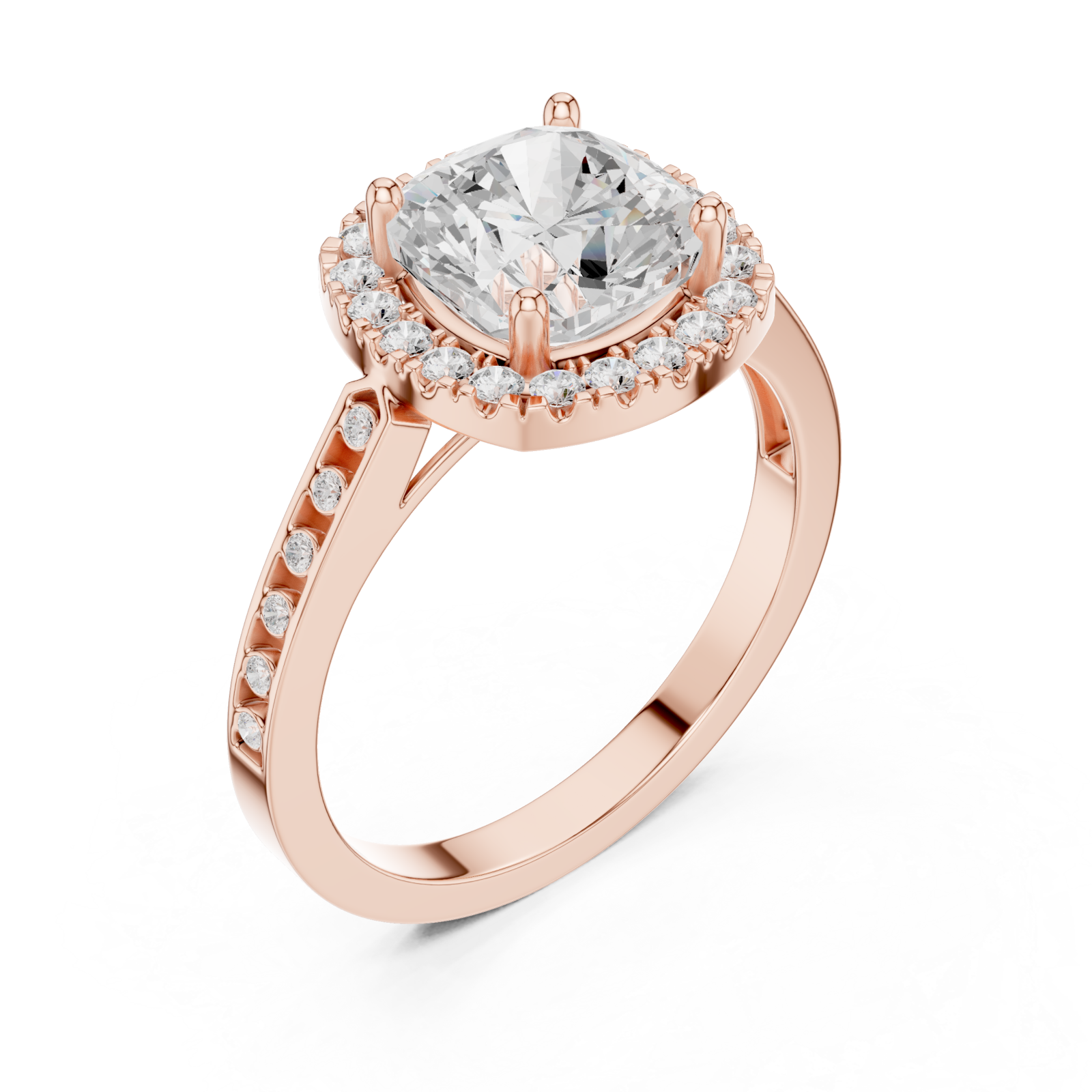  Rose Gold Eclipse Radiance Cushion Halo Ring Right View