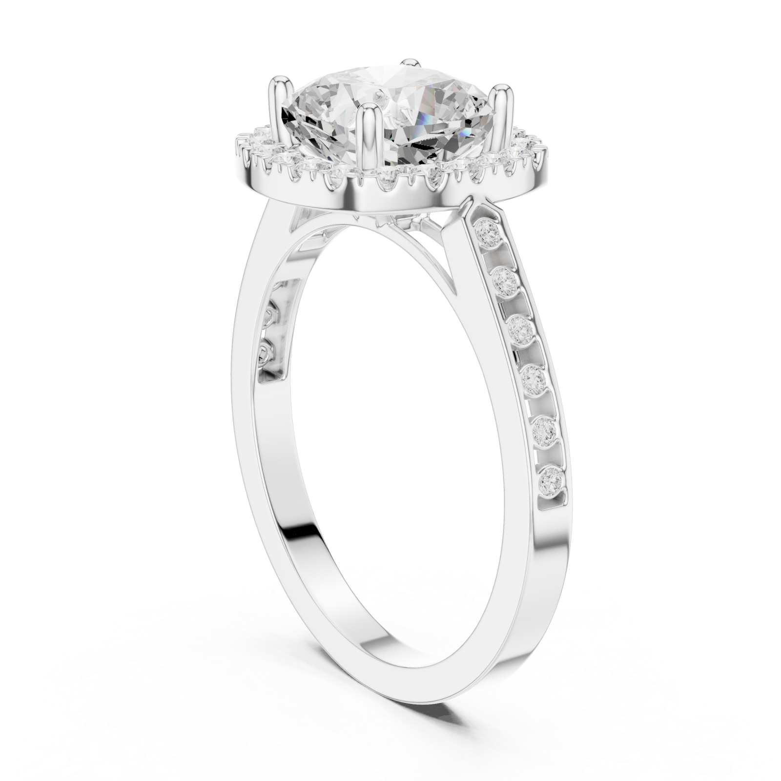  White Gold Eclipse Radiance Cushion Halo Ring Left View