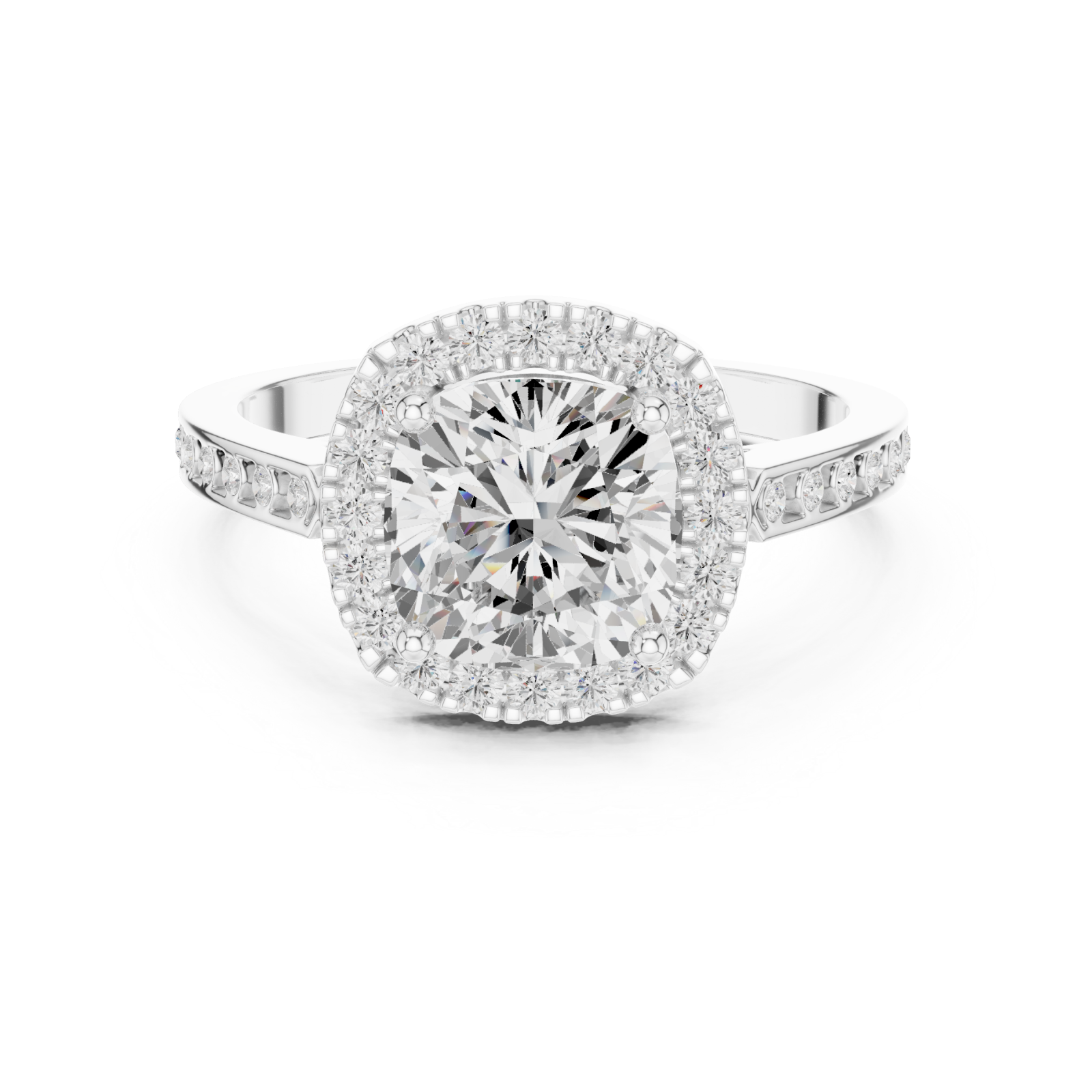  White Gold Eclipse Radiance Cushion Halo Ring Front View
