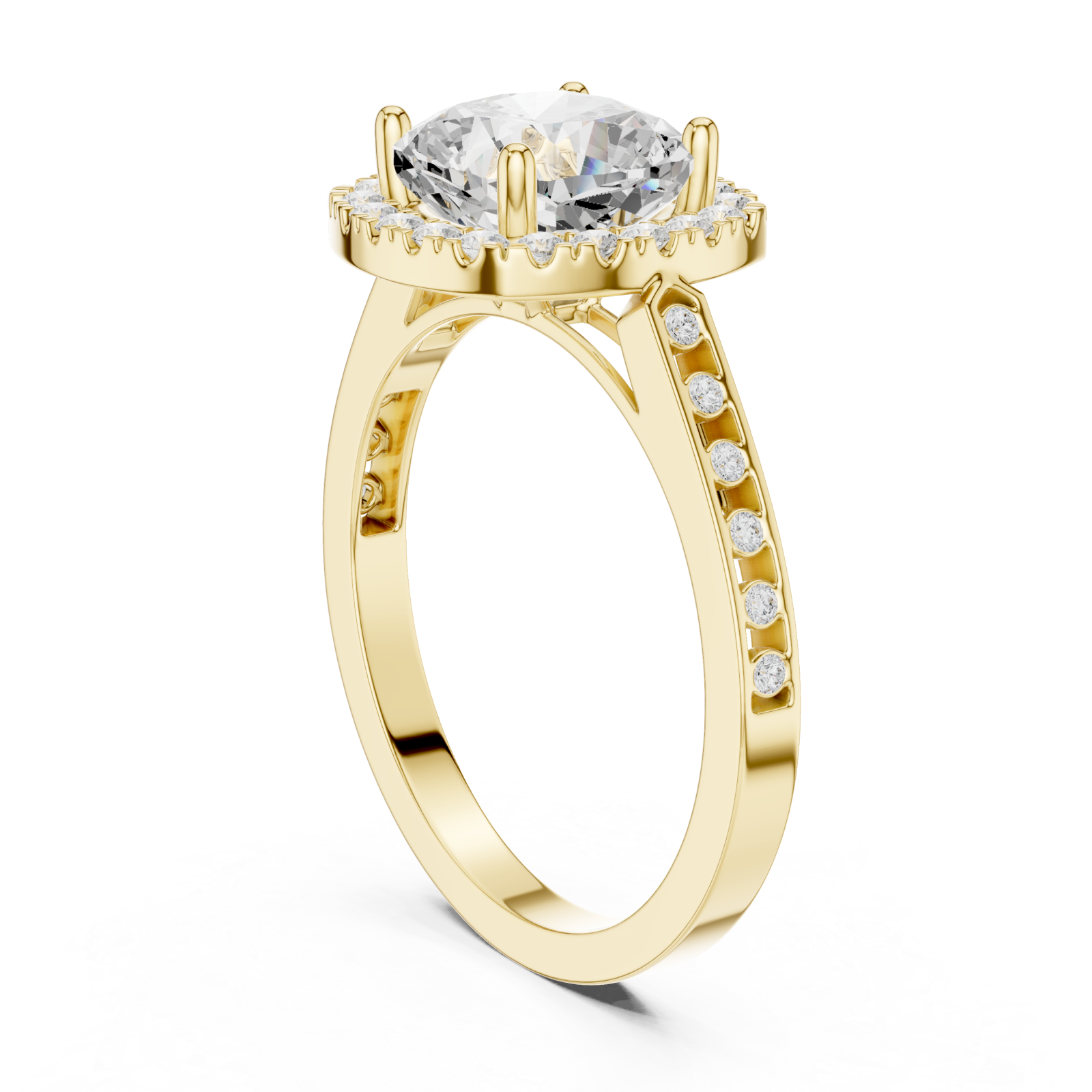  Gold Eclipse Radiance Cushion Halo Ring Left View