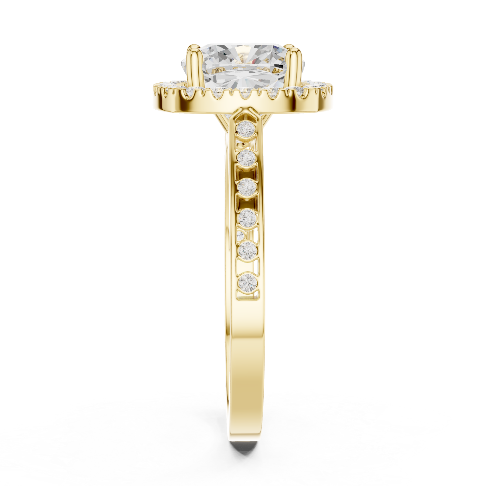  Gold Eclipse Radiance Cushion Halo Ring Side View