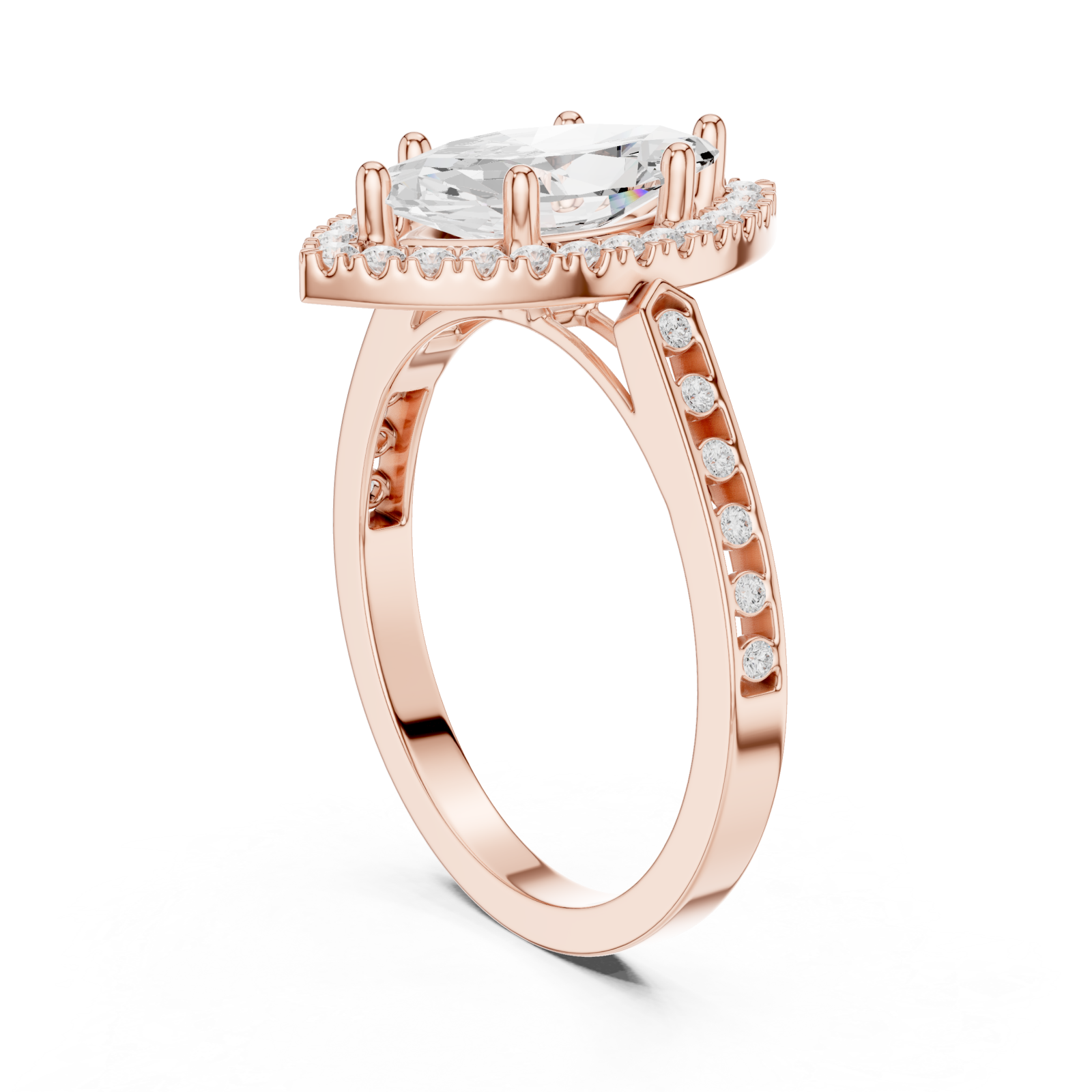  Rose Gold Enchanted Halo Marquise Ring Left View