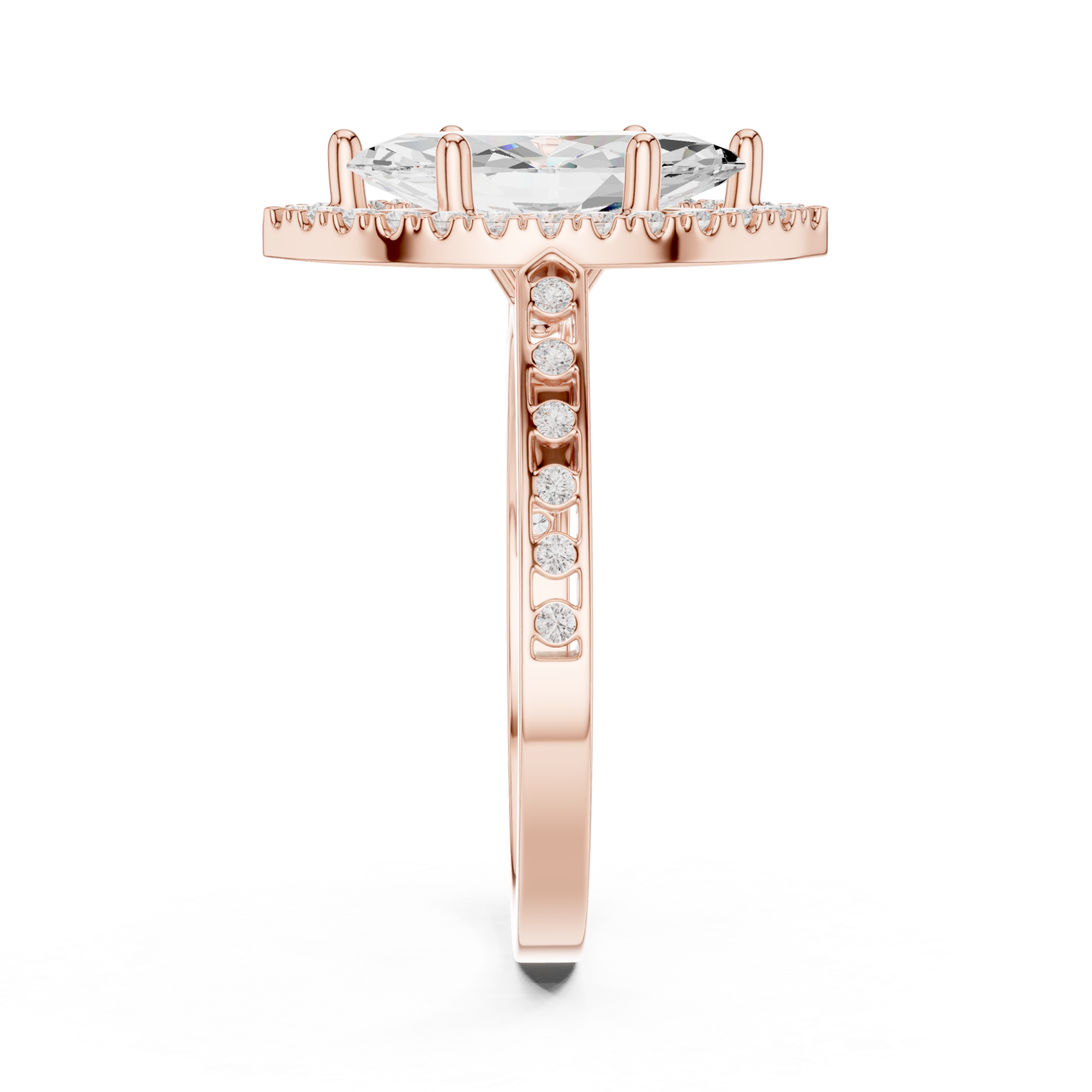 Rose Gold Enchanted Halo Marquise Ring Side View