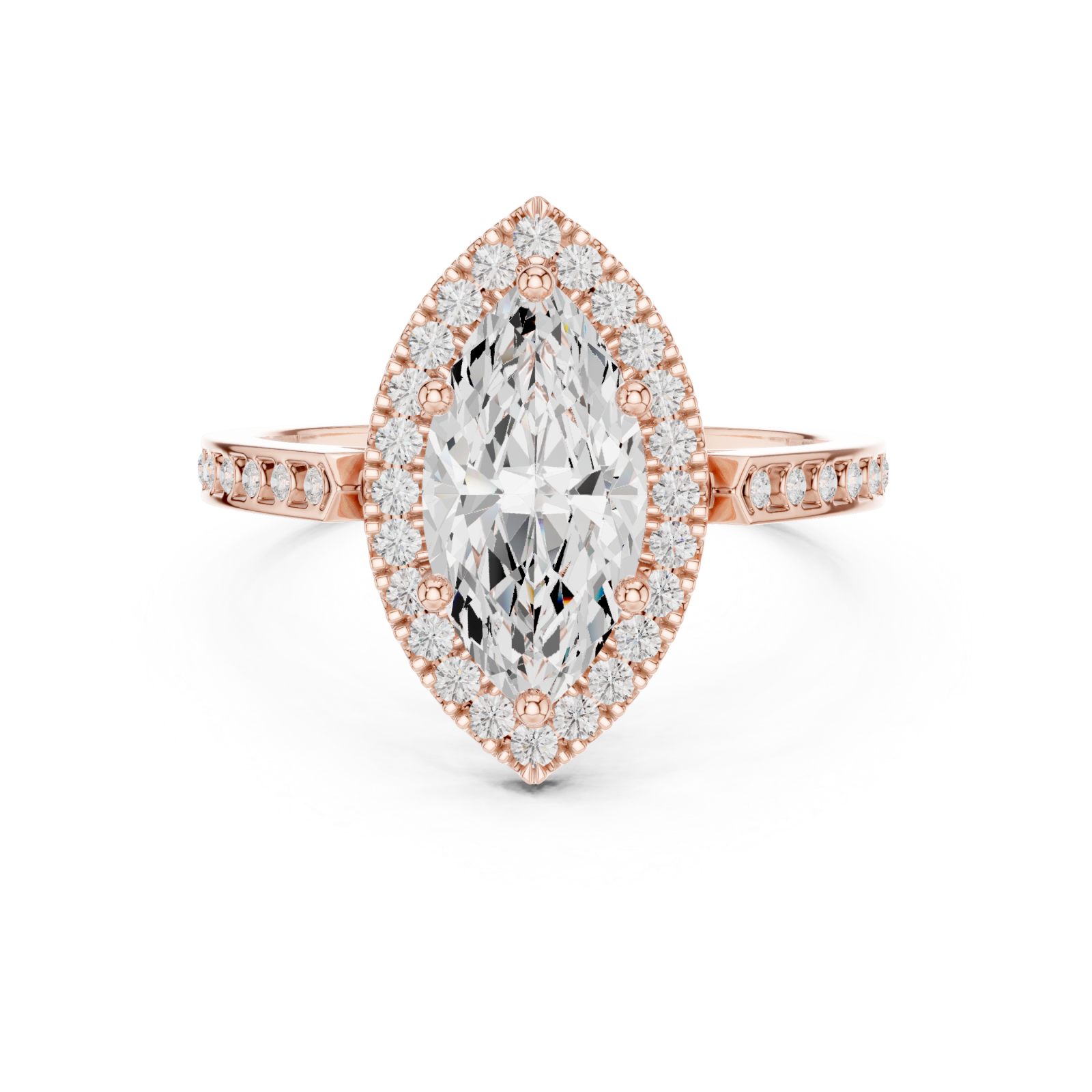  Rose Gold Enchanted Halo Marquise Ring Front View