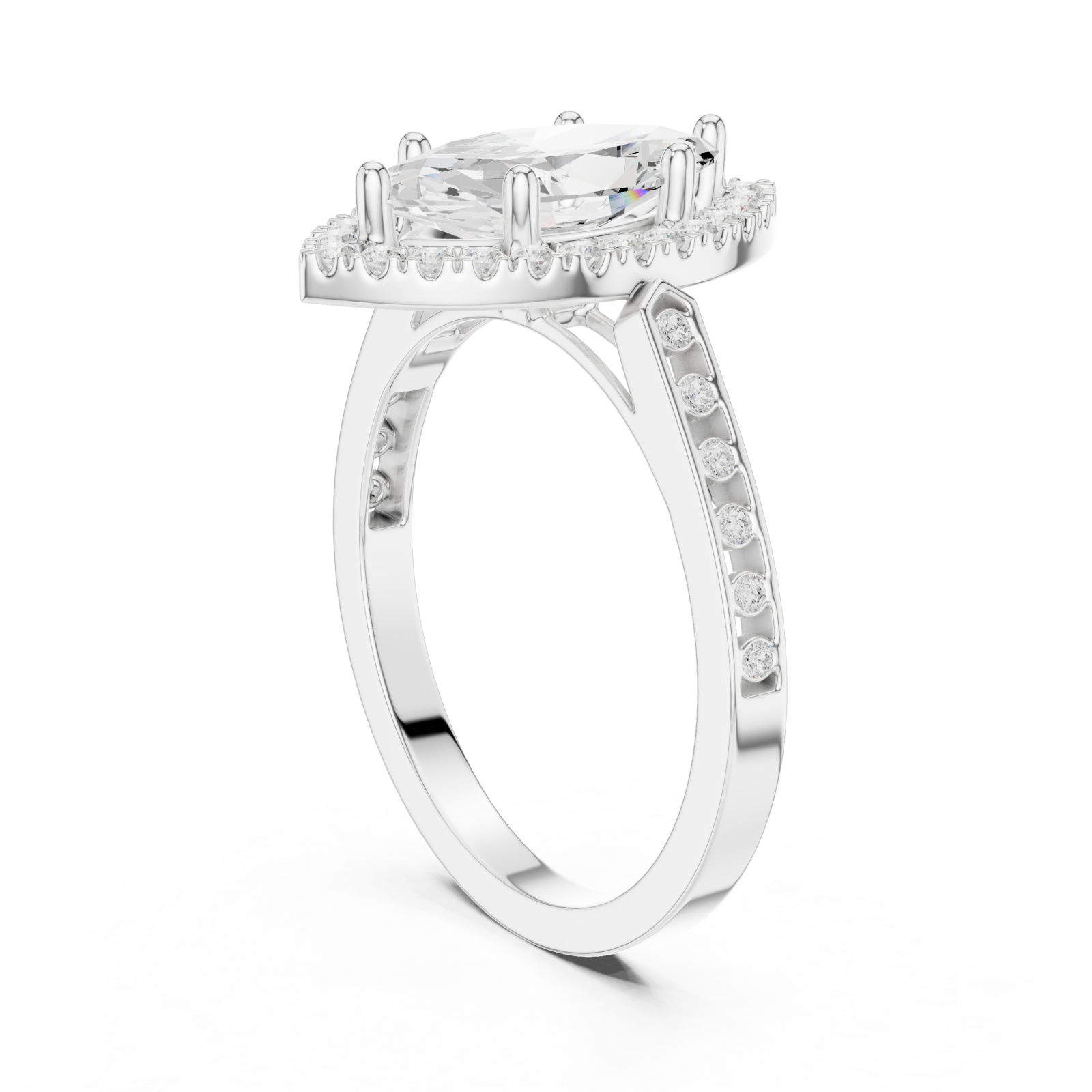  White Gold Enchanted Halo Marquise Ring Left View