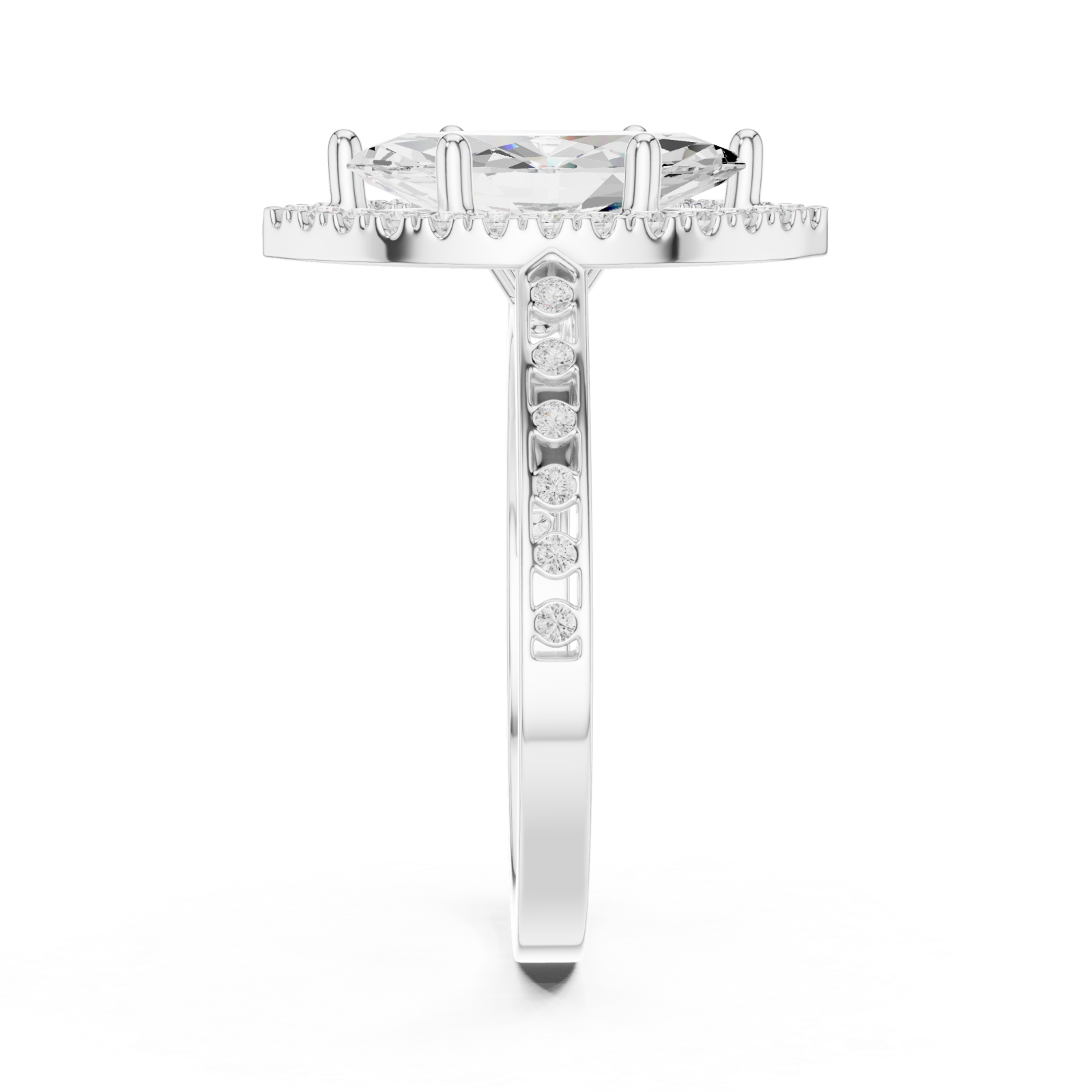  White Gold Enchanted Halo Marquise Ring Side View