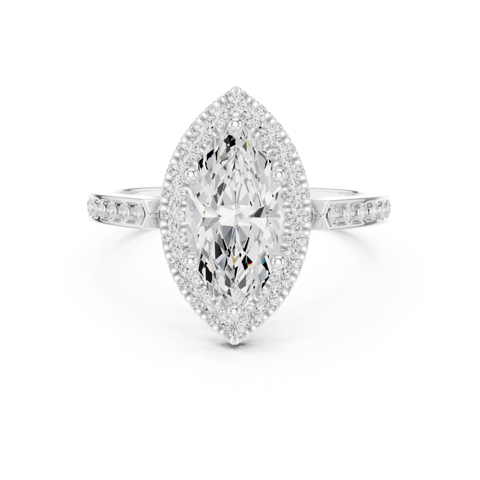  White Gold Enchanted Halo Marquise Ring Front View